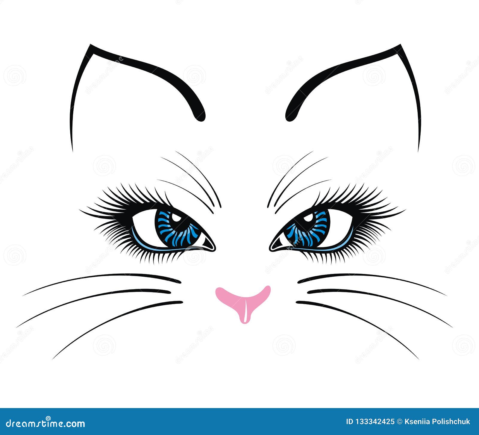 Cartoon Cute Cat Face on White. Vector Illustration Stock Vector -  Illustration of marathon, beautiful: 133342425