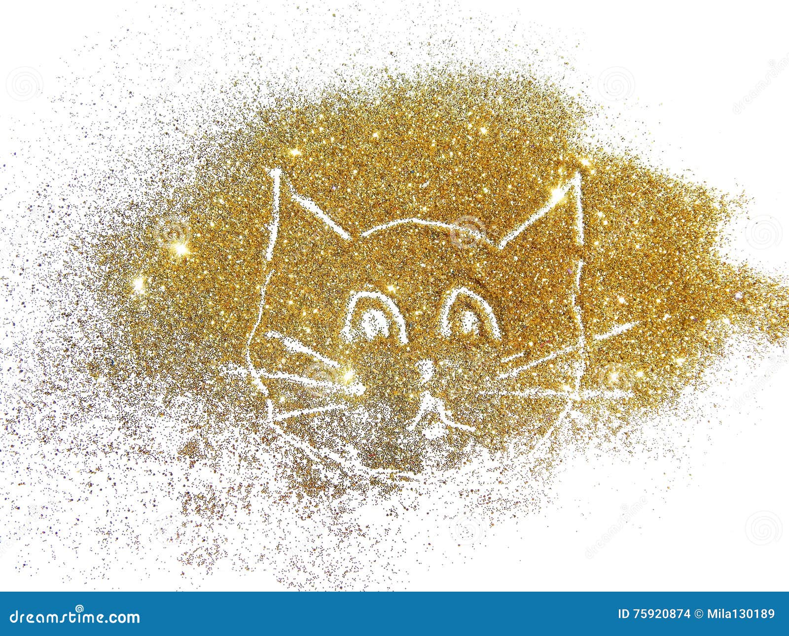 Funny Cat of Golden Glitter on White Background Stock Photo Image of
