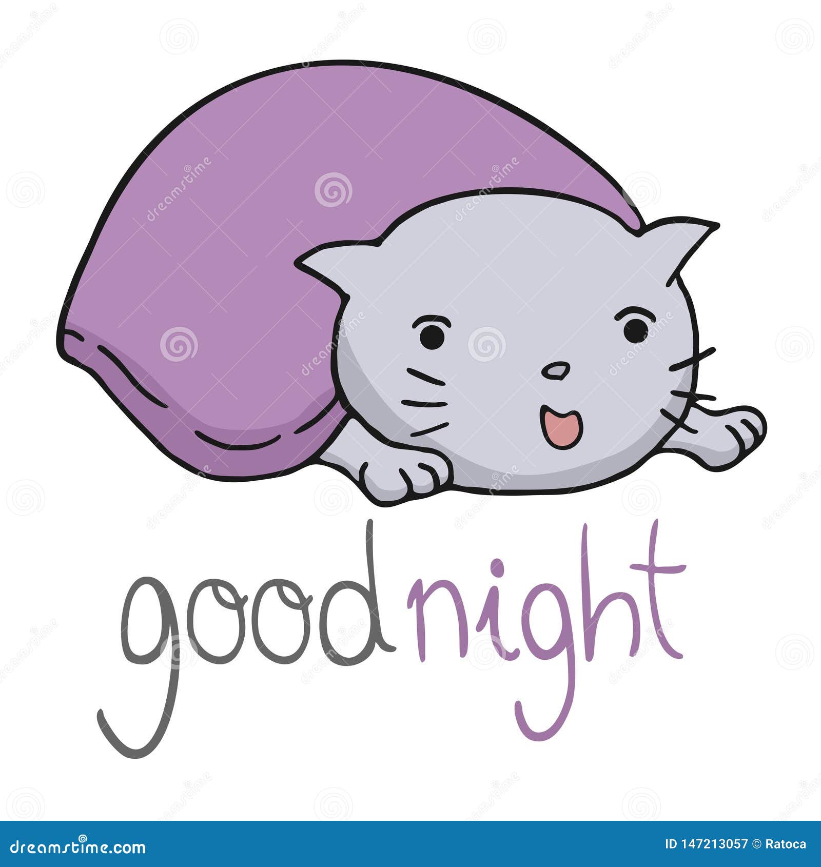 Funny Cat and Good Night Message Stock Vector - Illustration of character,  design: 147213057