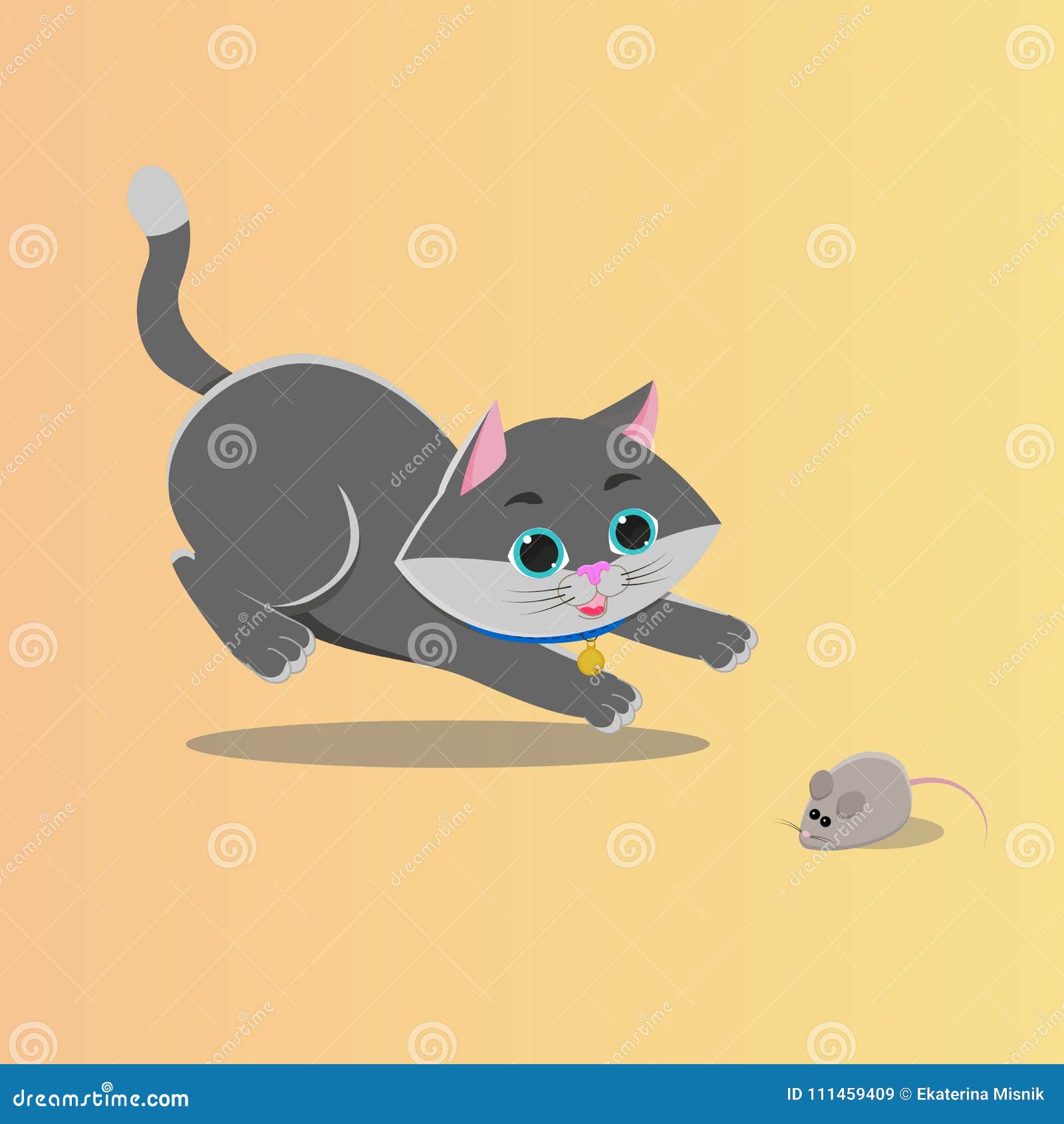 Funny Cat Playing With A Little Mouse Stock Vector Illustration Of Halloween Small