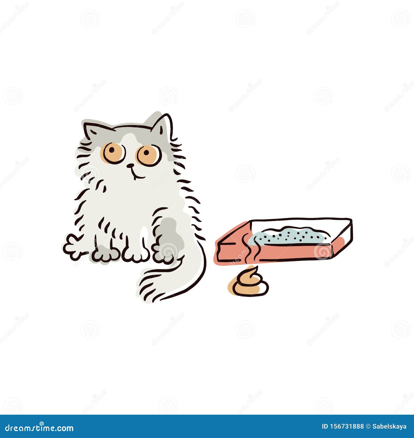 Funny Cat Pooped On The Floor Instead Of Litter Box Stock Vector