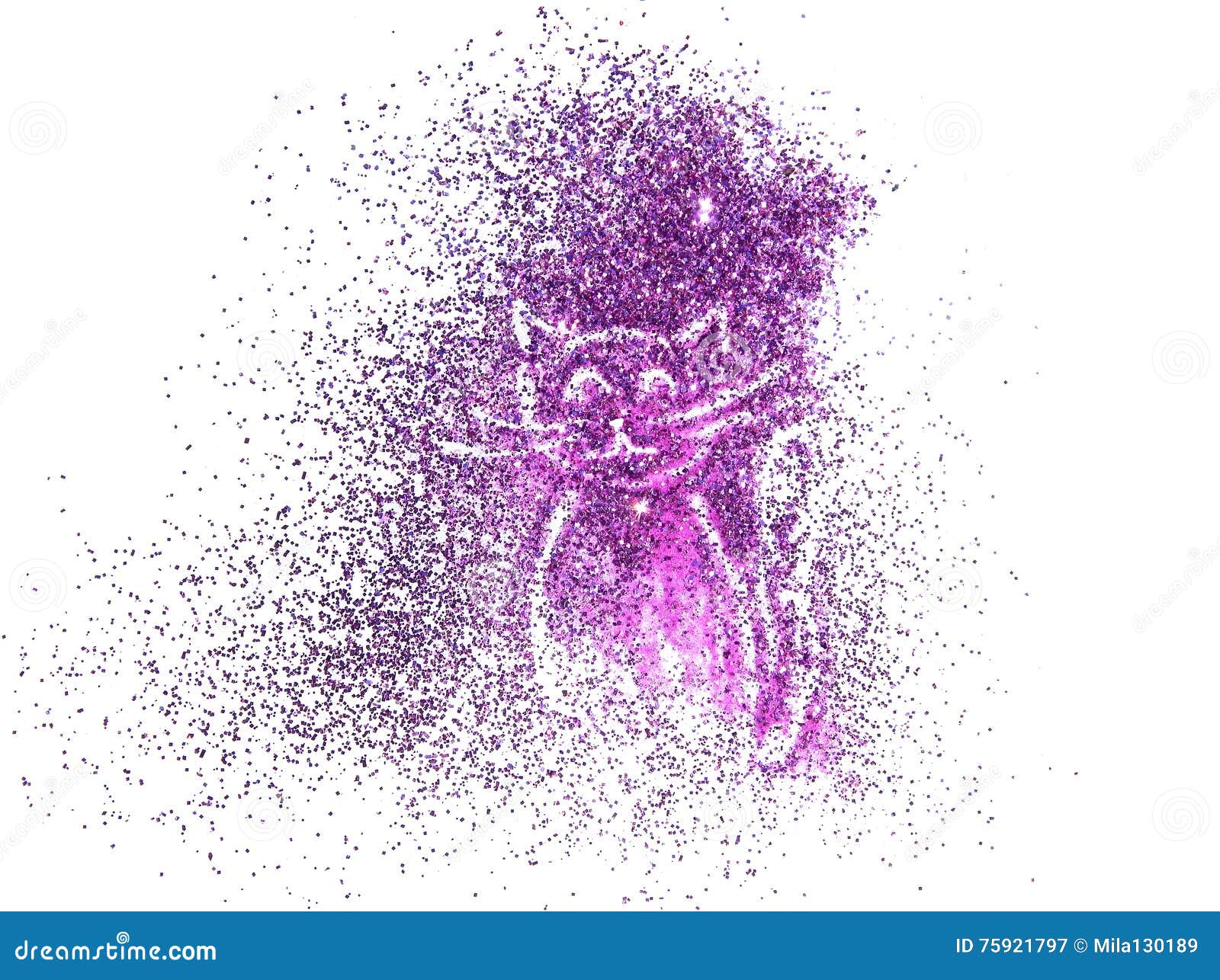 Funny Cat of Purple Glitter on White Background Stock Image Image of