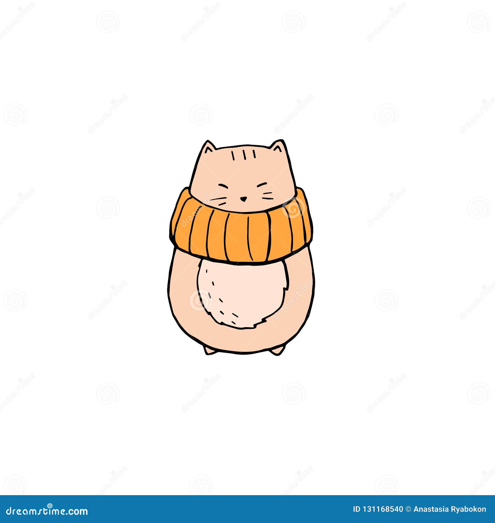 Funny Cat in Scarf Sticker Design Stock Vector Illustration of line