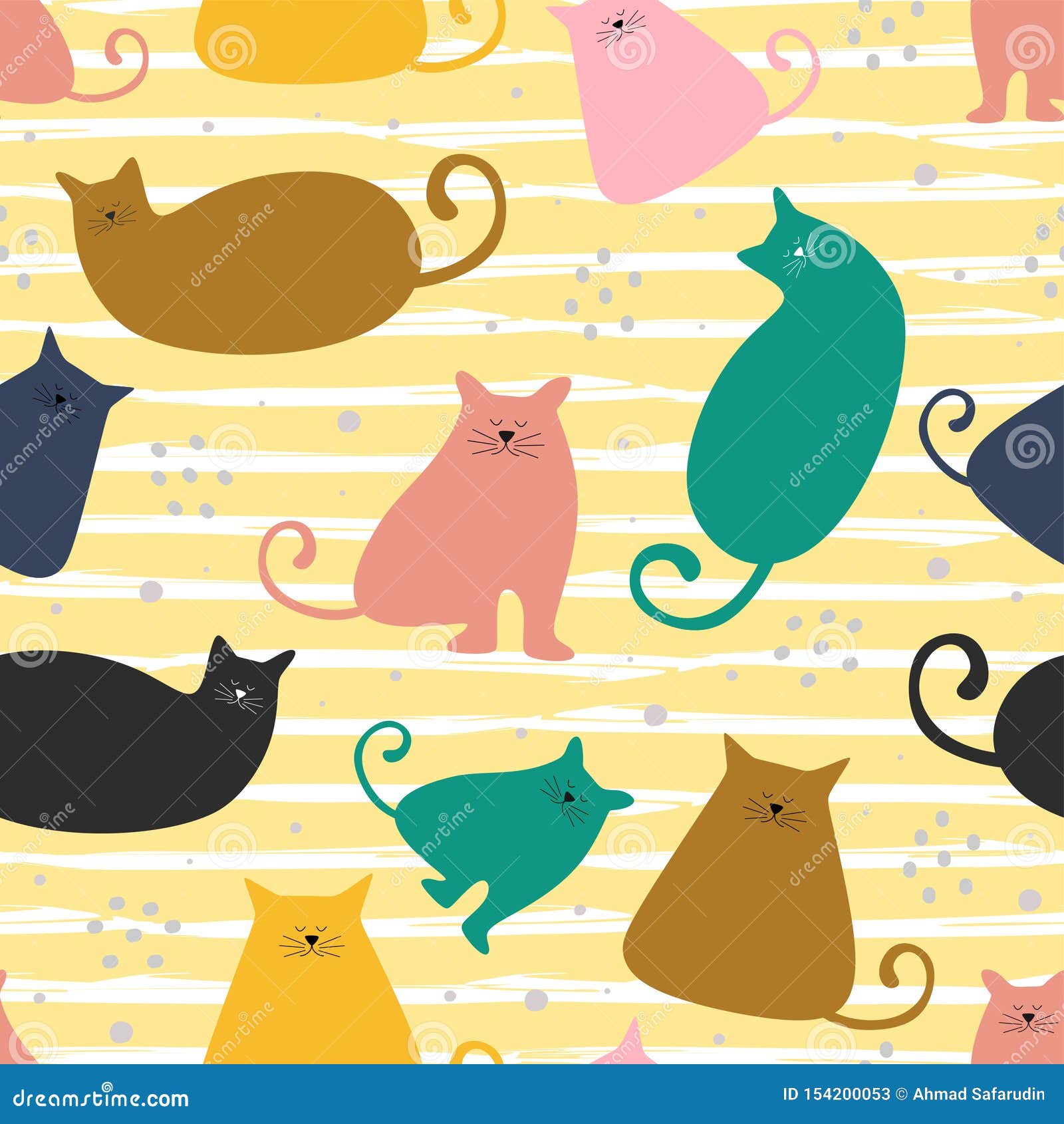 funny cat seamless pattern colorful decoration. childish graphic cover for  kid birthday card, party wallpaper, holiday