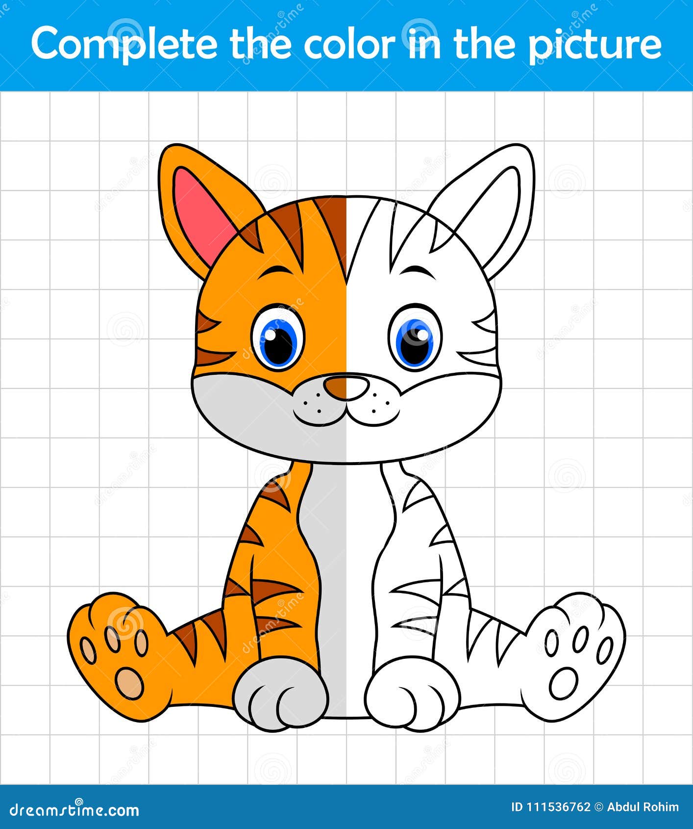 funny cat sitting. complete the picture children drawing game