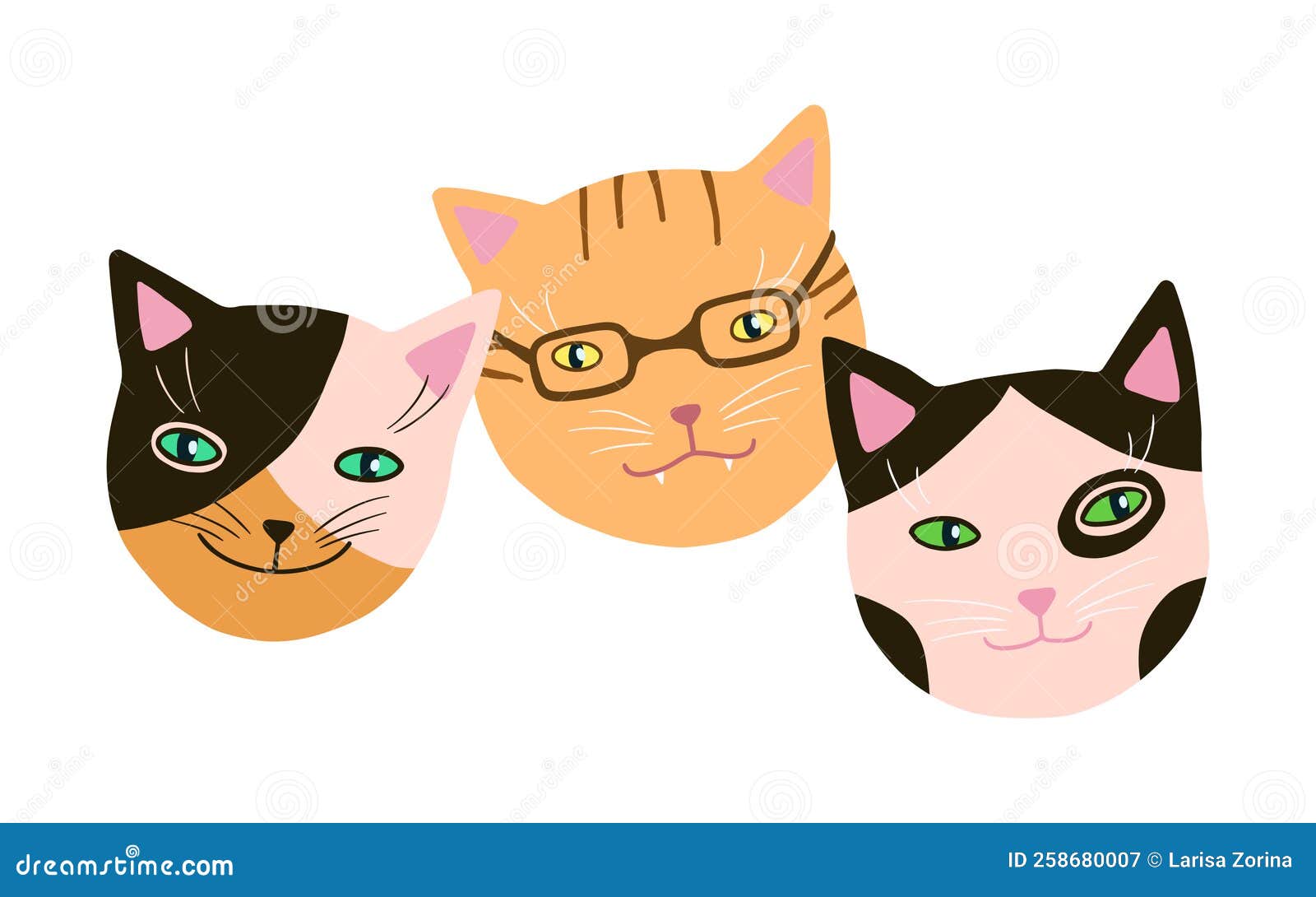 Cartoon Illustration of funny Cats ot Kittens Heads Collection Set