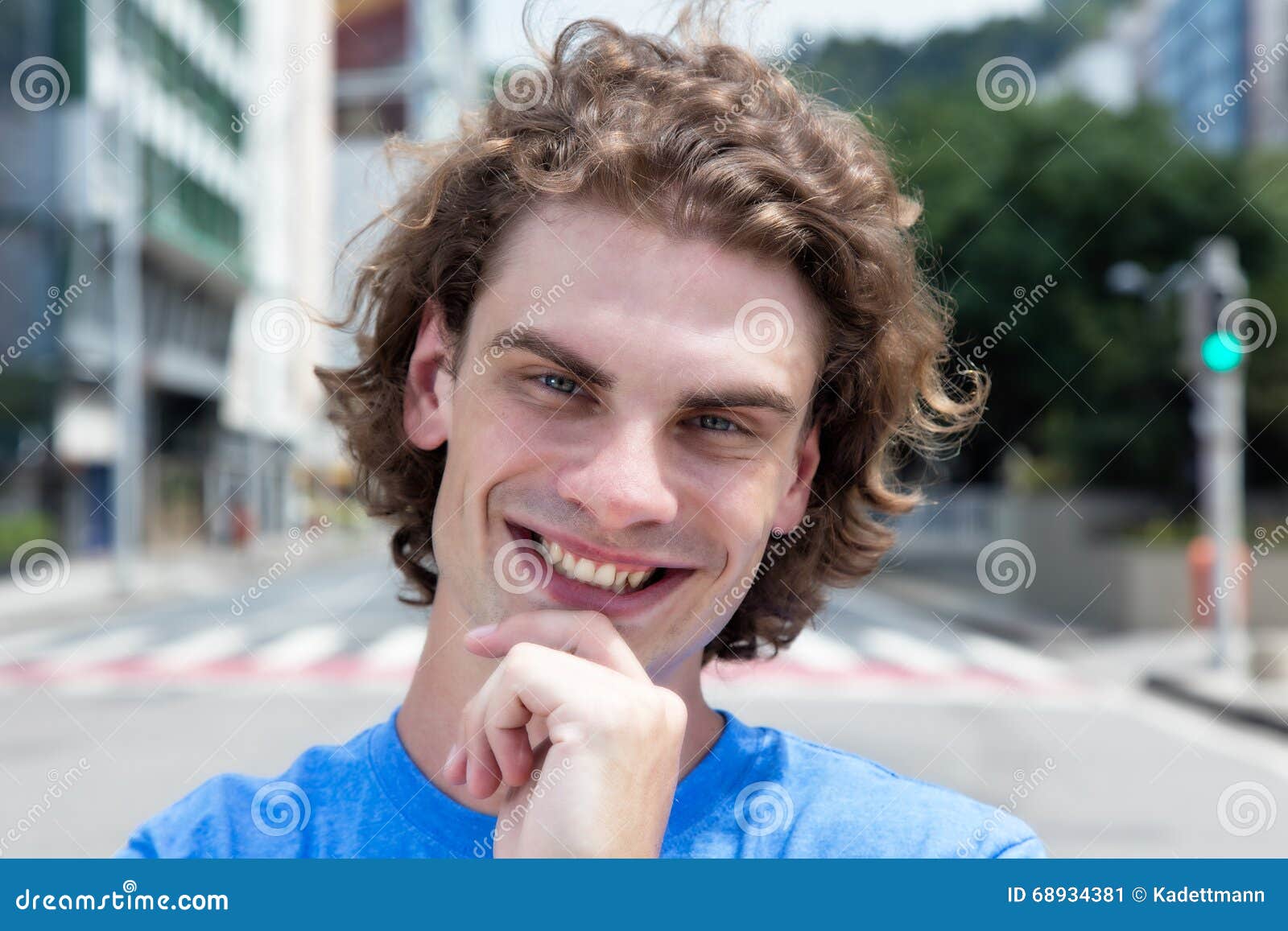 Funny Caucasian Guy with Long Hair in the City Stock Image - Image of ...