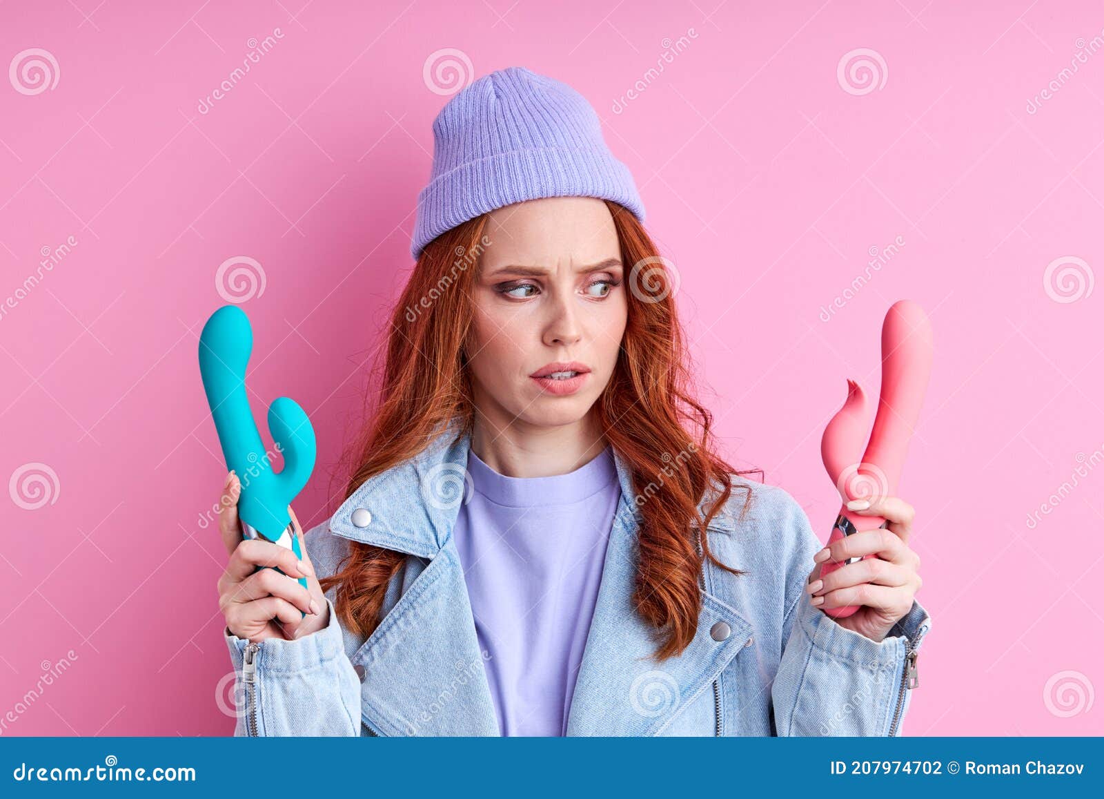 Funny Caucasian Lady is Playing with Sex Toys Silicone Vibrators,  Masturbation Device Stock Photo - Image of masturbation, woman: 207974702
