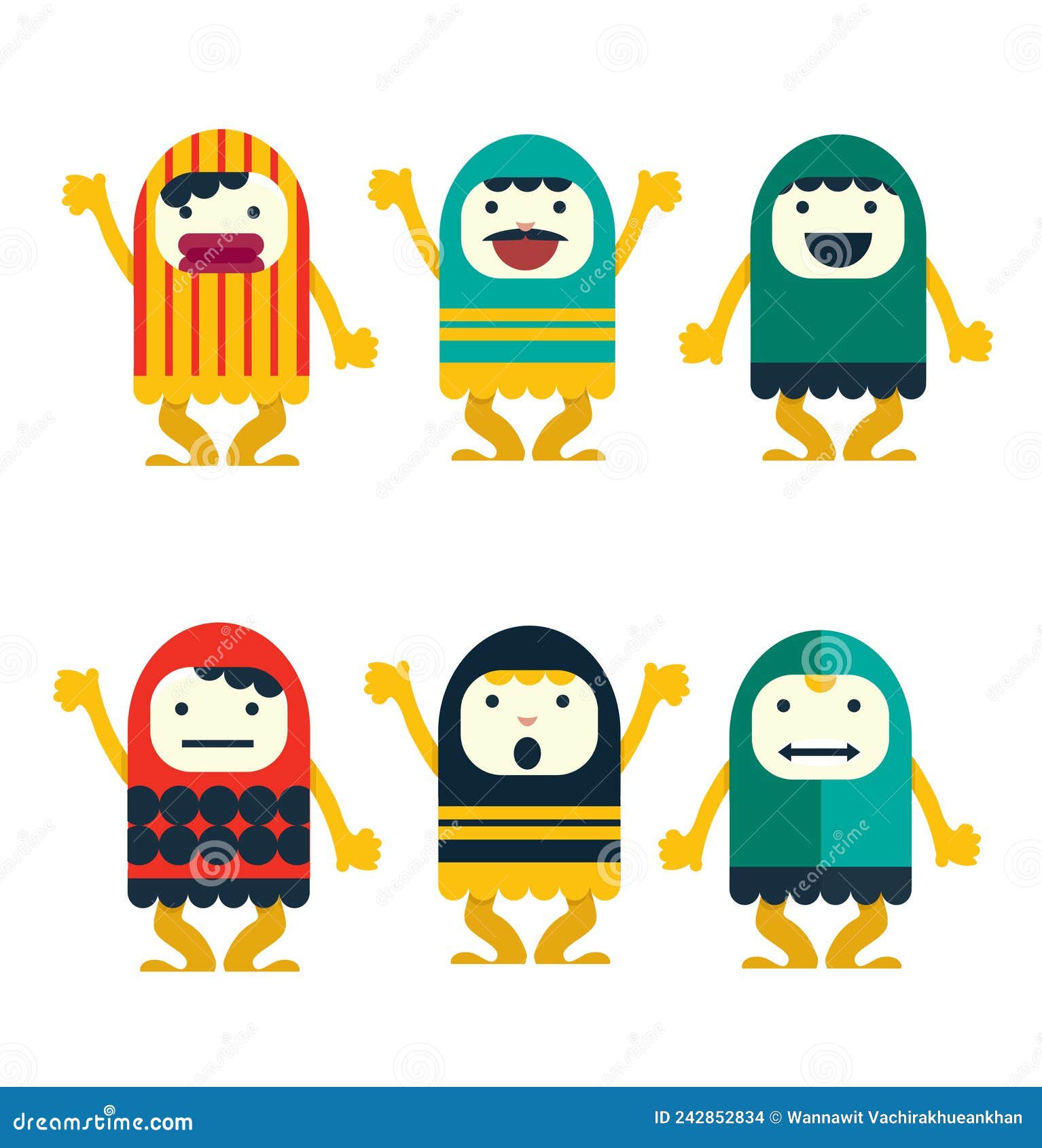 Funny Character Cartoon Vector Set Stock Vector - Illustration of basic ...