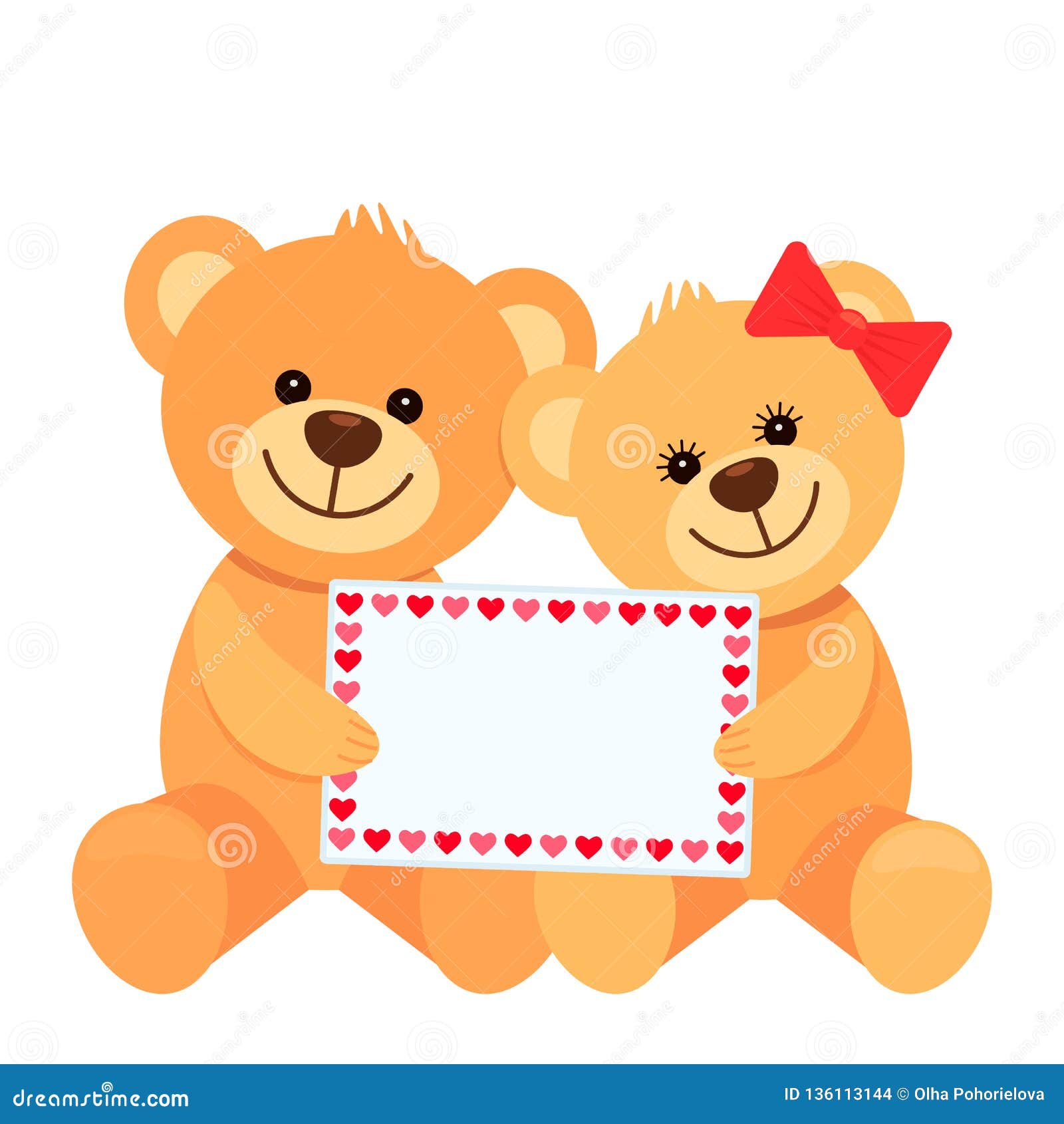 Funny Characters are Two Teddy Bears that Hug and Hold in Their Paws a Card  with Space for Your Text. Valentine`s Day Concept, Stock Illustration -  Illustration of love, birthdays: 136113144