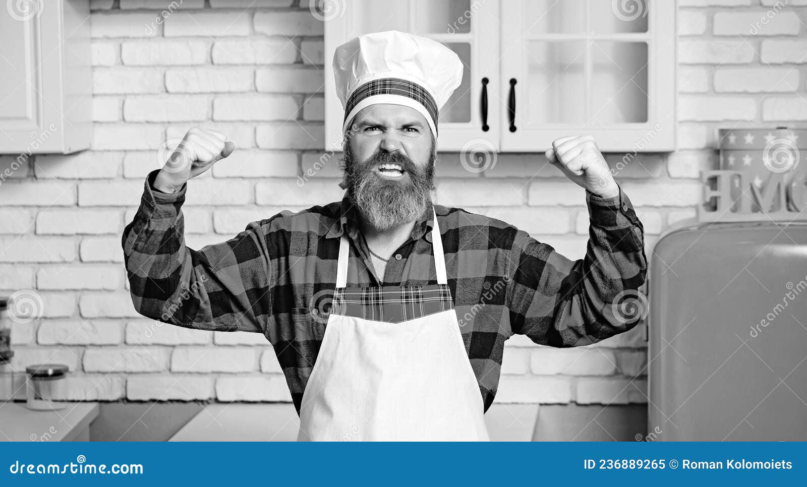 Funny Chef With Beard Cook Beard Man And Moustache Wearing Bib Apron Stock Image Image Of 