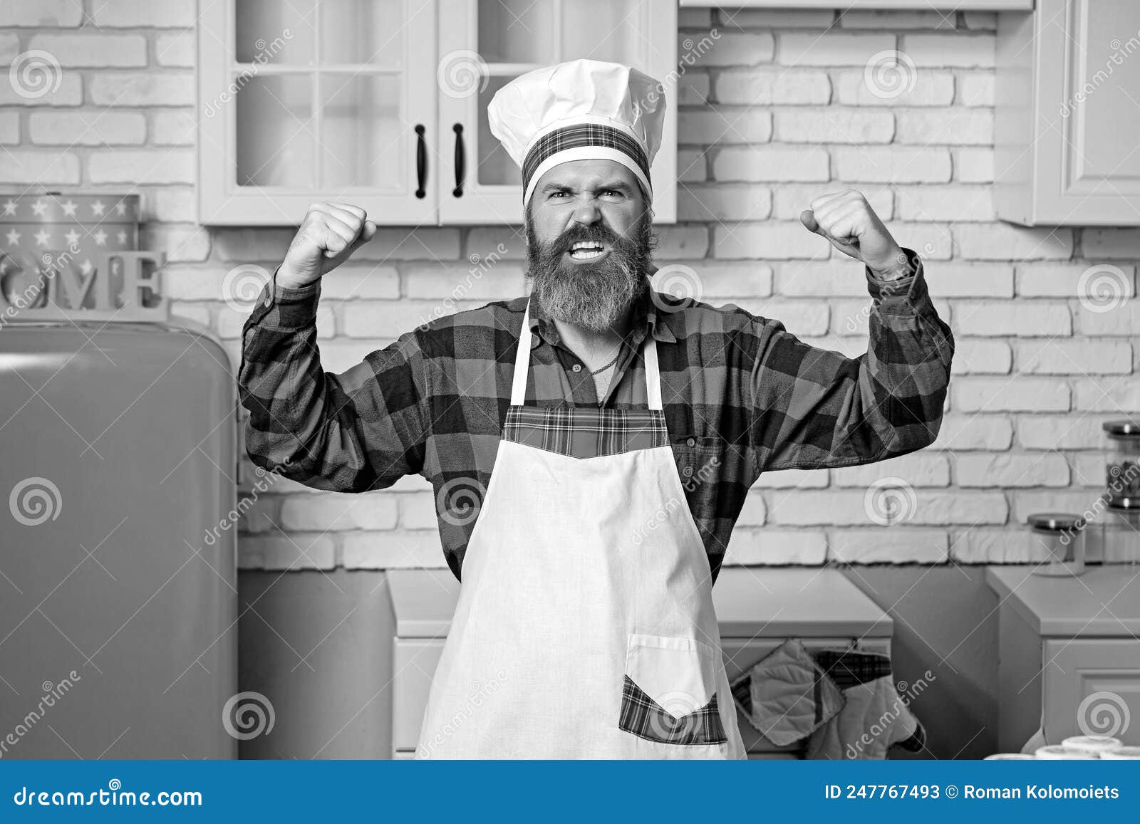 Funny Chef With Beard Cook Beard Man And Moustache Wearing Bib Apron Stock Image Image Of 