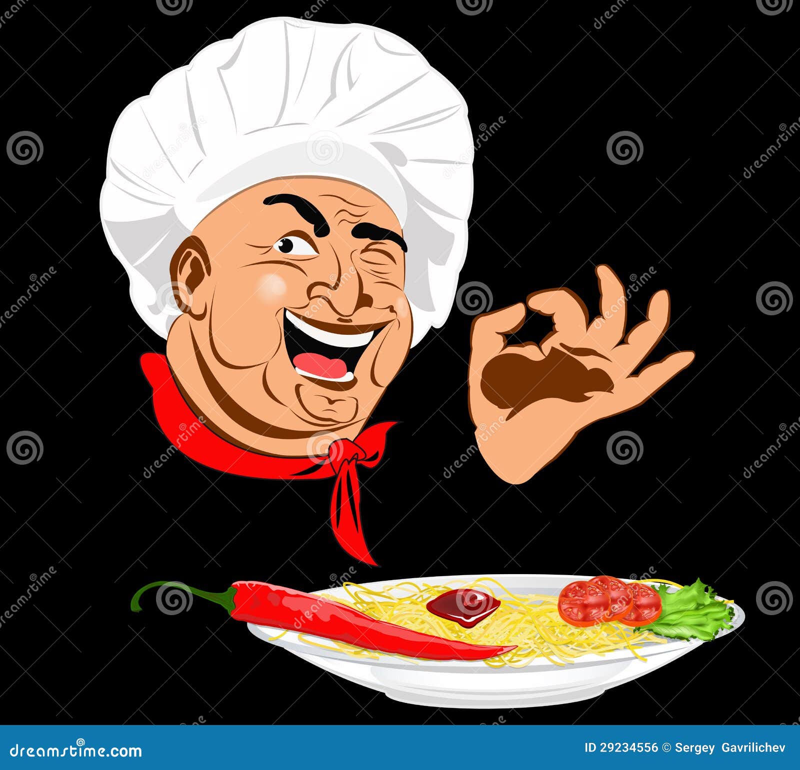Funny Chef and Traditional Italian Spaghetti Stock Vector