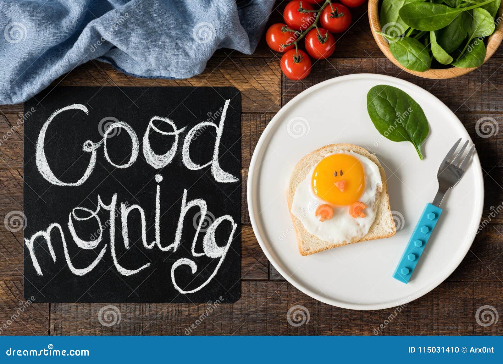 Funny Chicken Sandwich and Good Morning Greeting. Kids Breakfast ...