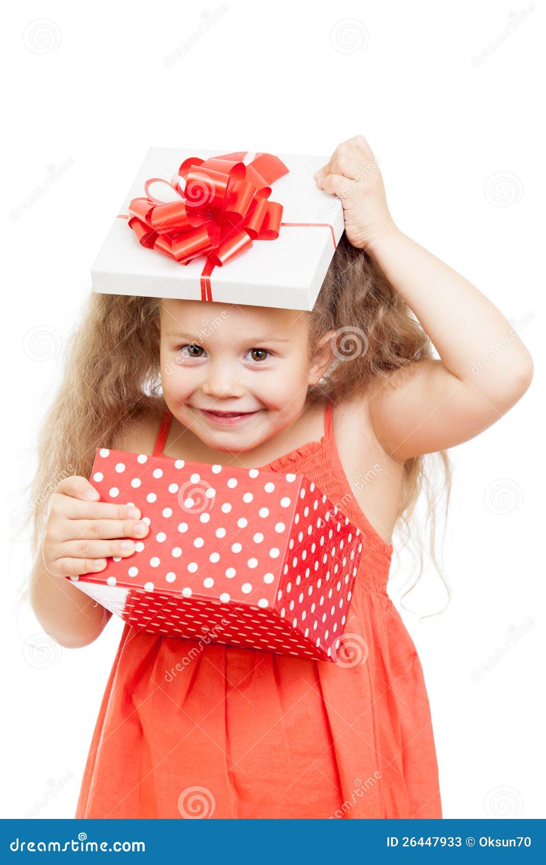Funny Child Girl with Gift Box Stock Image Image of adorable
