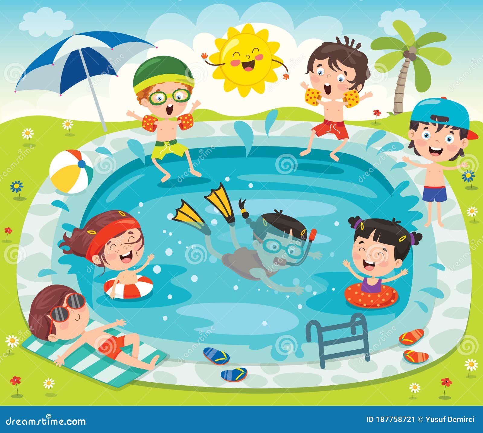 Funny Children and Swimming Pool Stock Vector - Illustration of pools ...