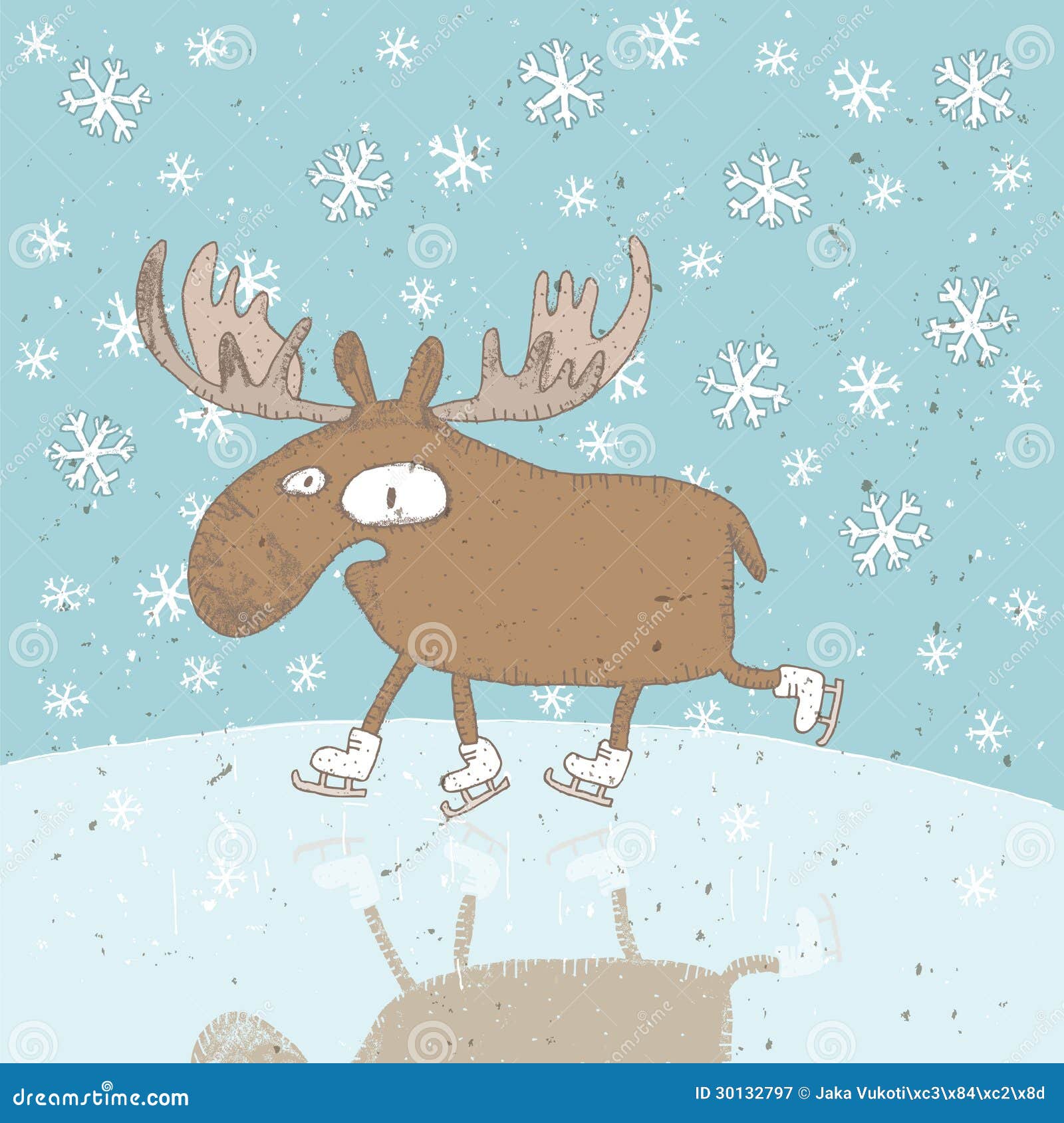 Funny Moose Ice-Skating Christmas Card Stock Vector 