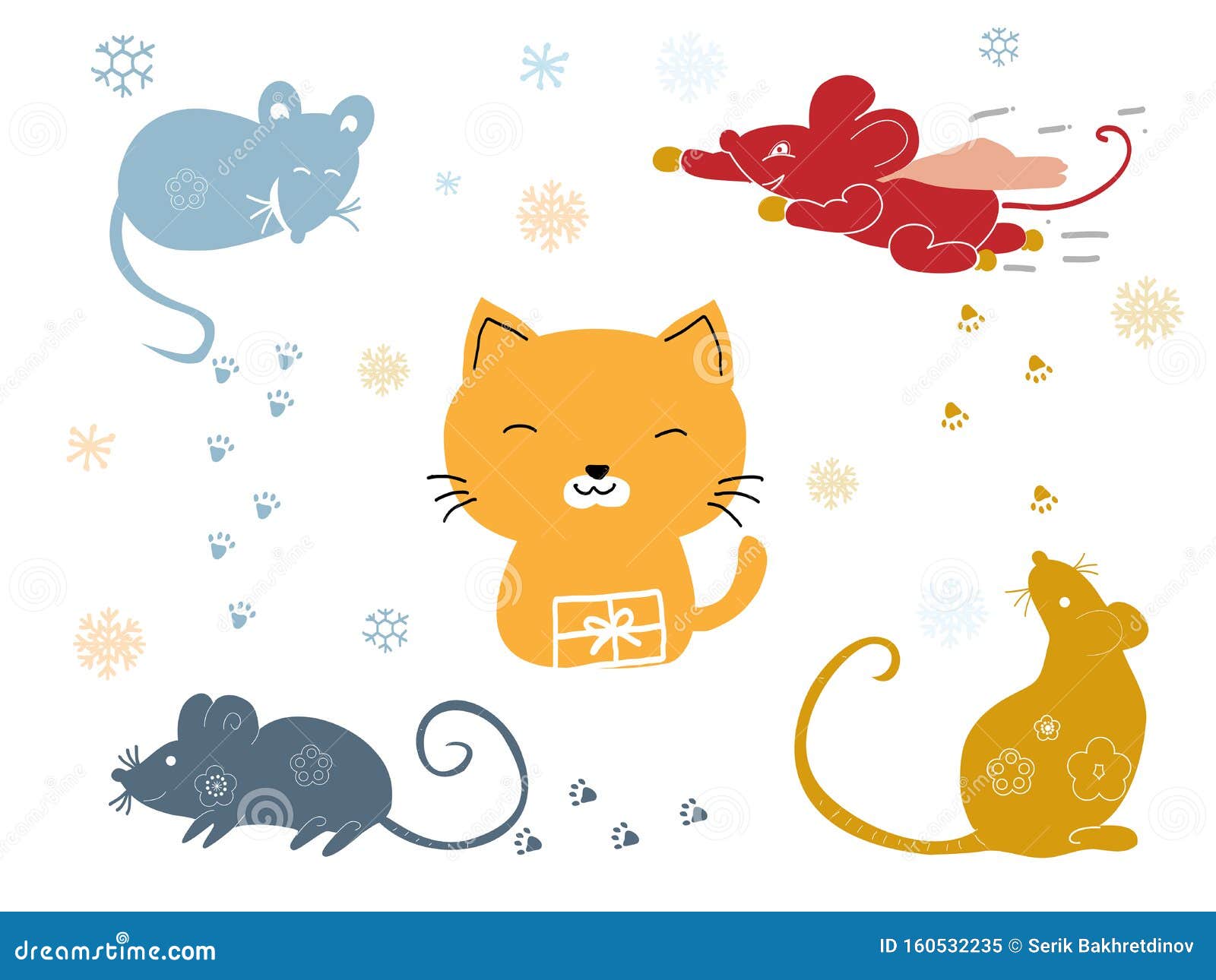 funny christmas mouse and cat.