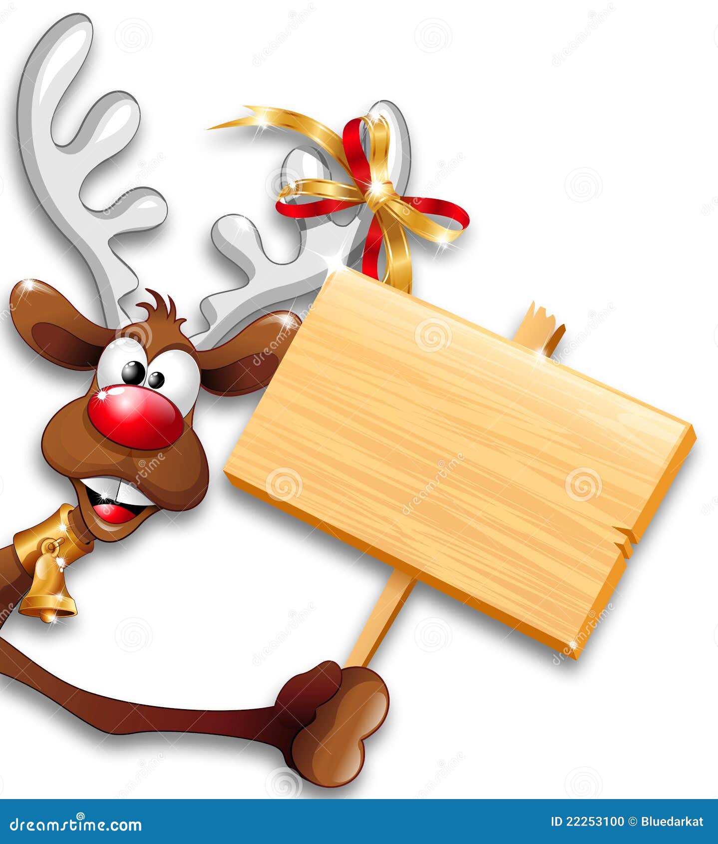 Funny Christmas Reindeer Cartoon Holding Wooden Pa Stock 