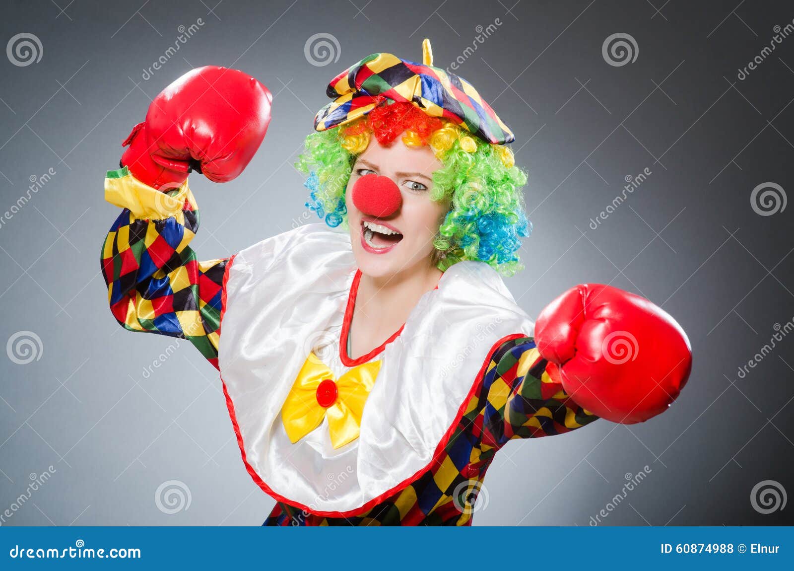 The Funny Clown with Boxing Gloves Stock Photo Image of character, gloves 60874988