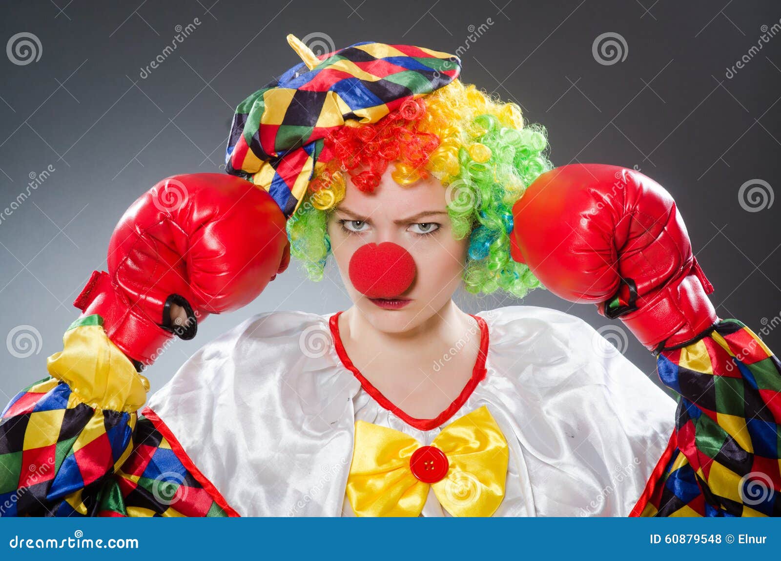The Funny Clown with Boxing Gloves Stock Photo Image of comedy, conflict 60879548