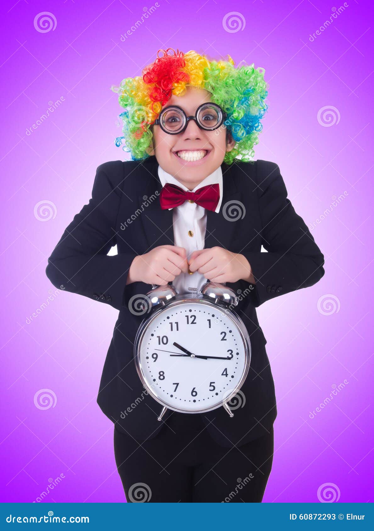 The Funny Clown with Clock on White Stock Image Image of comedy