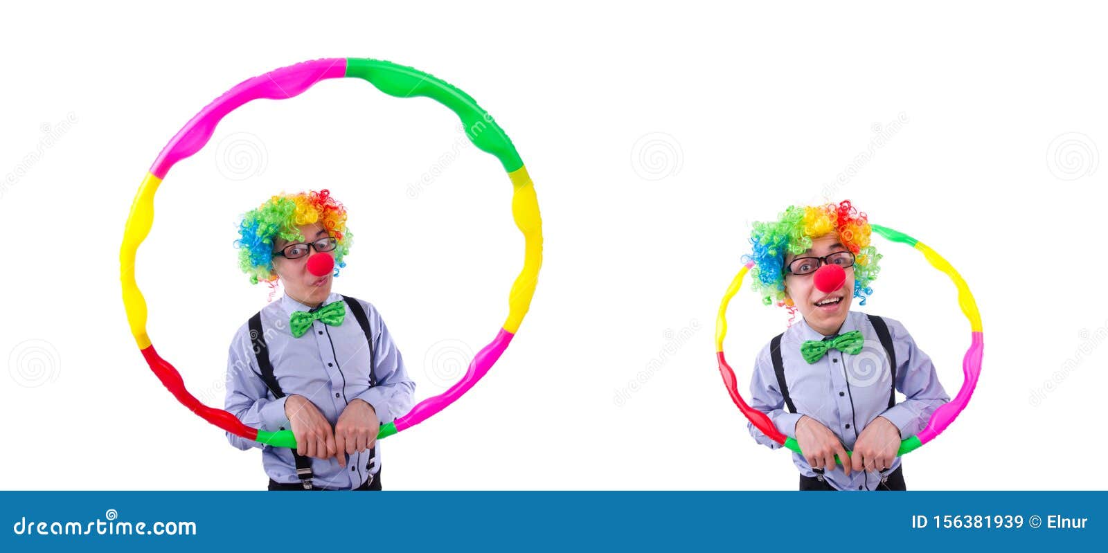 Funny Clown with Hula Hoop on White Stock Image Image of career
