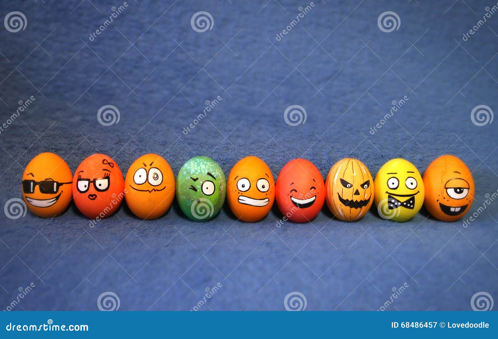 9 Funny Colorful Easter Eggs with Faces Stock Image Image of blue