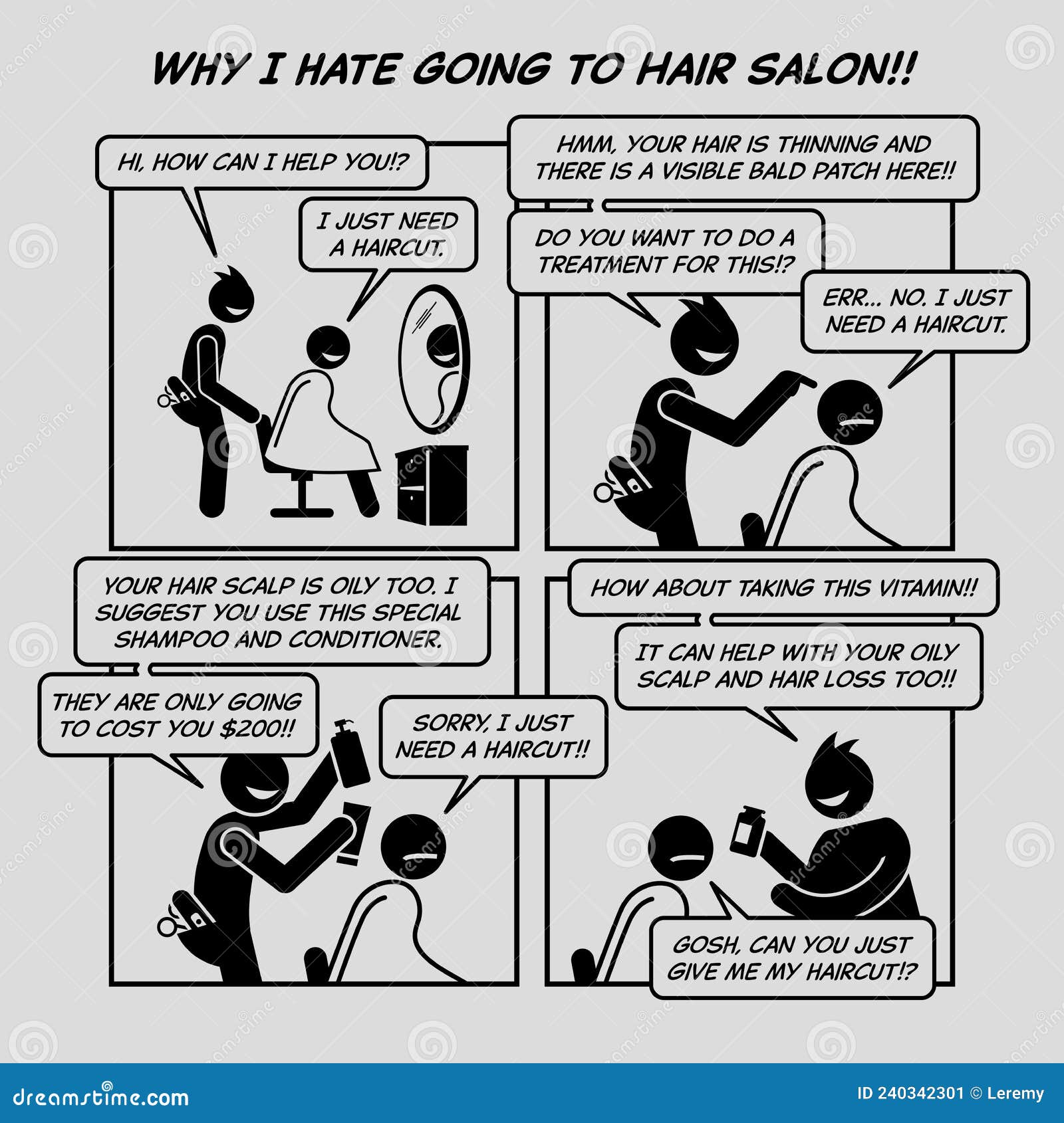Funny Comic Strip. Why I Hate Going To Hair Salon Stock Vector - Illustration of giving, cutting: 240342301 Funny Comic Strip. Why I Hate Going To Hair Salon Stock Vector - Illustration of giving, cutting: 240342301