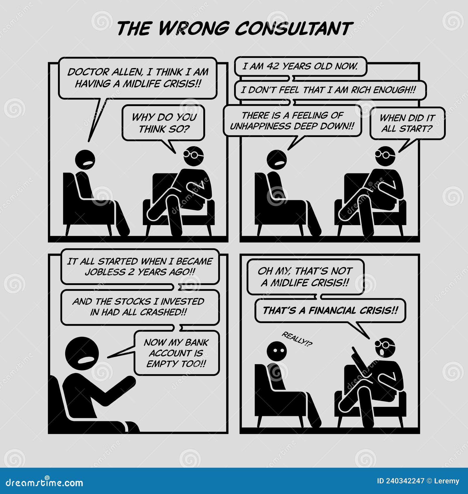 Funny Comic Strip. the Wrong Consultant Stock Vector - Illustration of  depicts, feeling: 240342247
