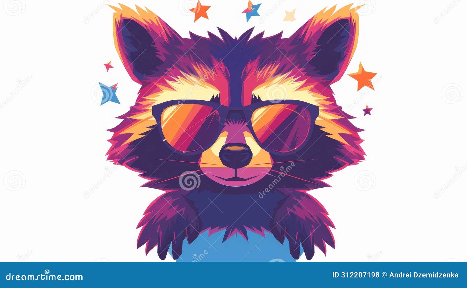 funny funny cool raccoon in sunglasses. sassy comic animal in star sunglasses. funky mammal is macho and cute. childish
