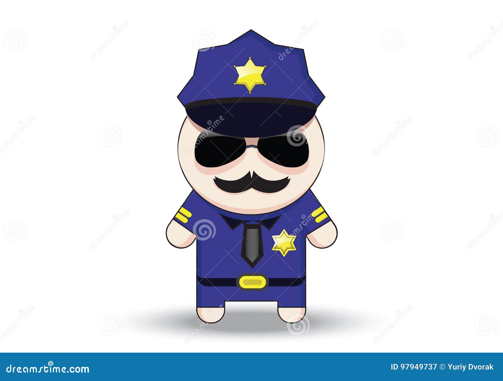 Funny Cop with Sunglasses and Mustache. Police Officer Cartoon Character.  Stock Vector - Illustration of powerful, drawing: 97949737