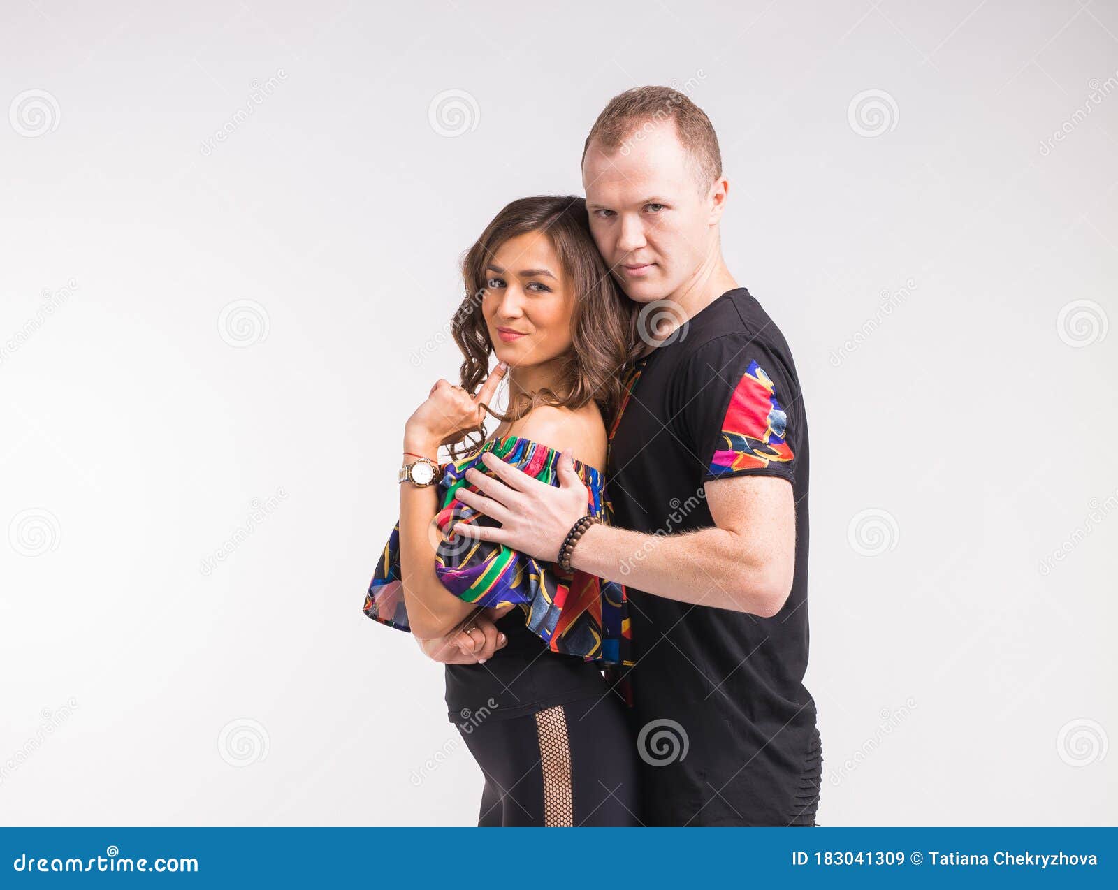 funny couple dancing social dance. kizomba or bachata or semba or taraxia , on white background. social dance concept.