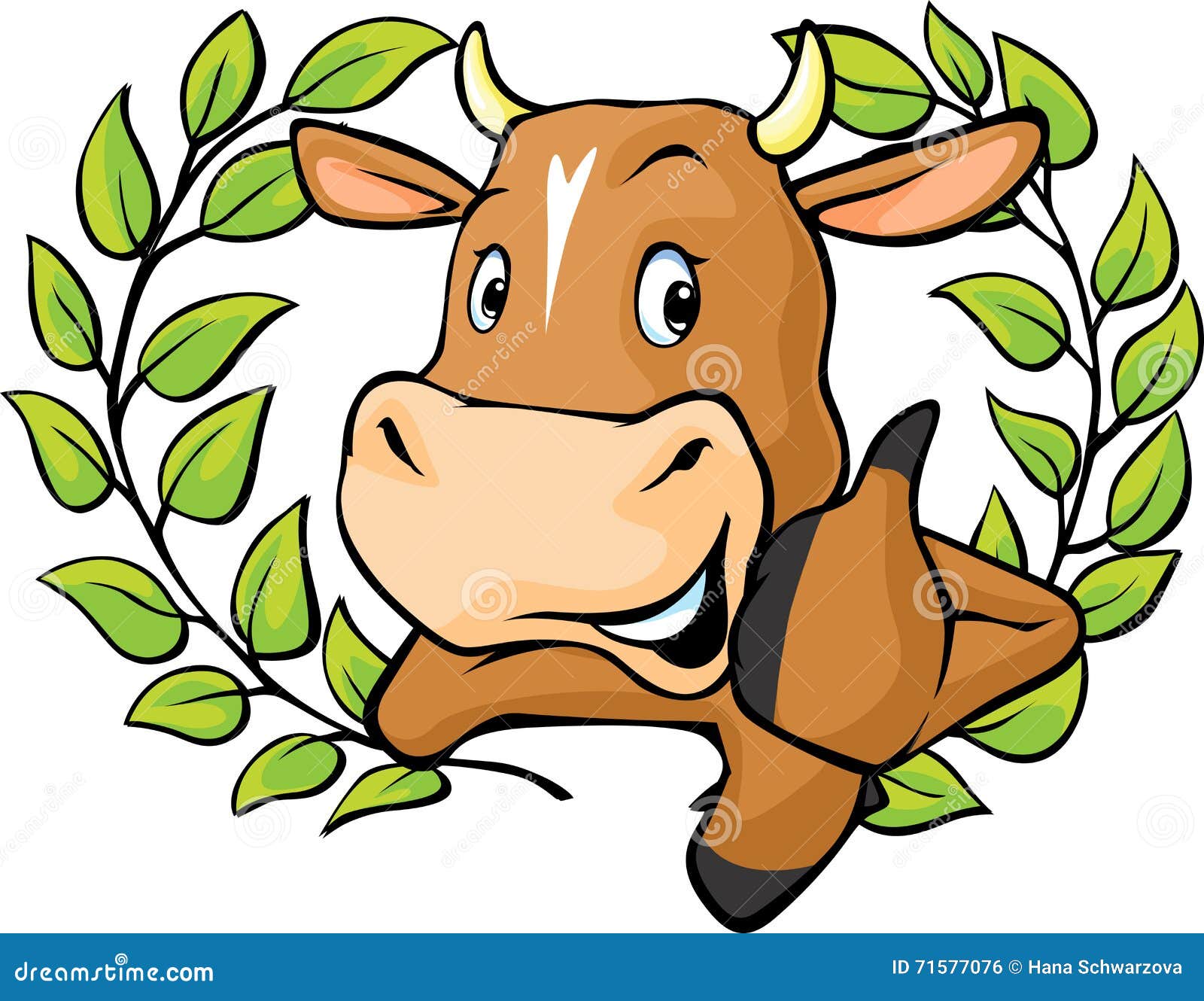 Funny Cow Peeks Out from Behind a White Surface - Vector Cartoon   Cow in Laurel Wreath Show Thumb Up Stock Vector -  Illustration of show, outline: 71577076