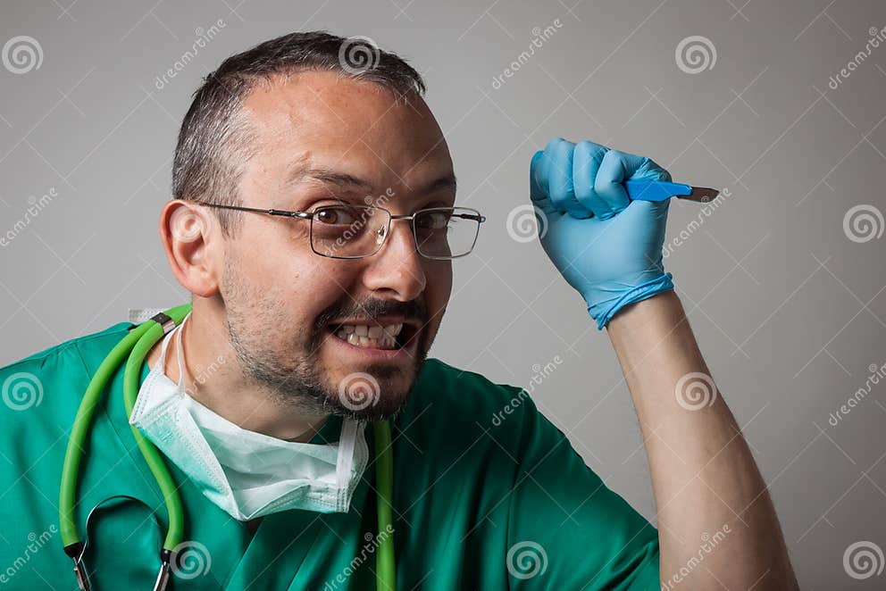 Funny Crazy Doctor Holding A Surgical Knife Stock Photo Image Of