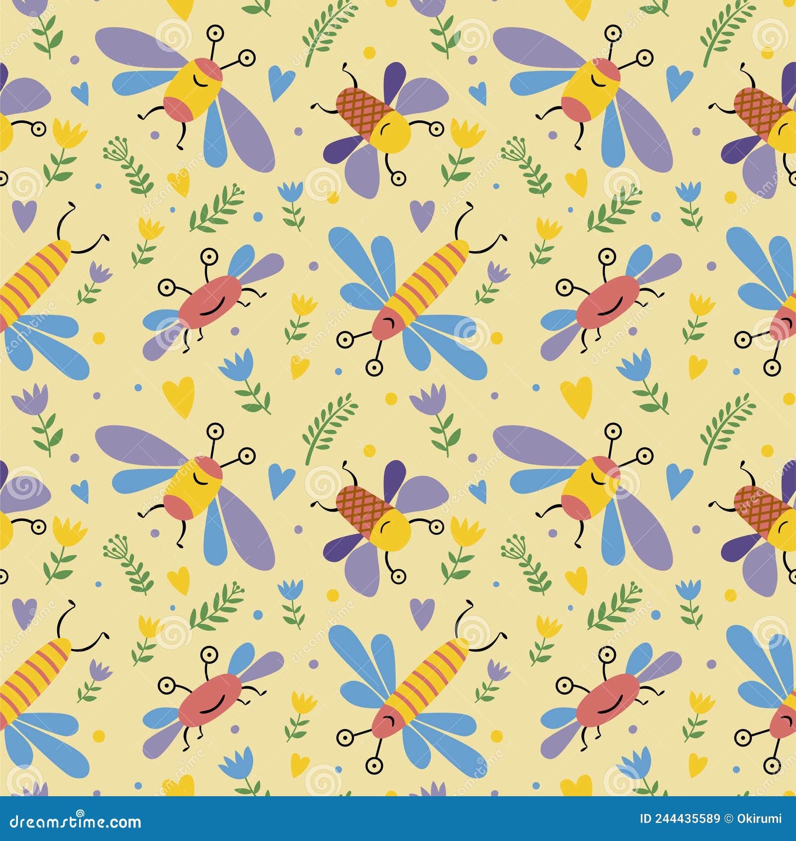  seamless pattern funny insects