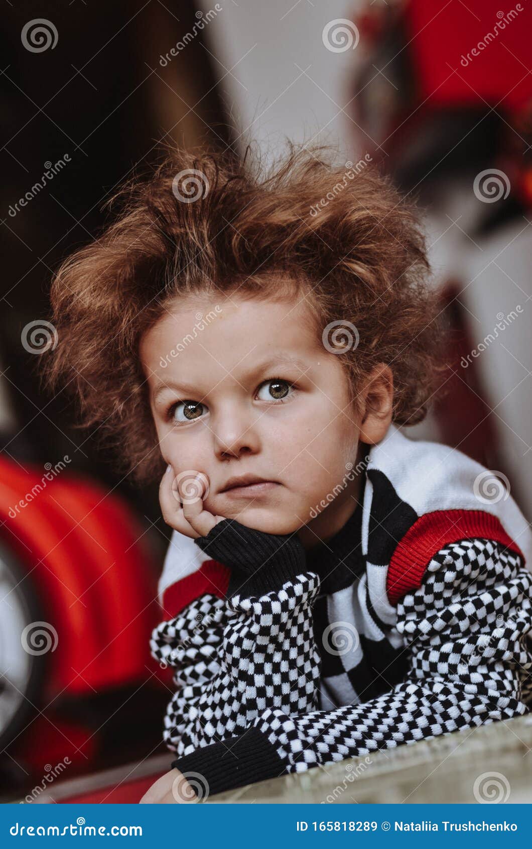 Funny Curly-haired Child Boy Expresses Funny Emotions Surprise Charismatic  in a Sweater Black-and-white-red Stock Image - Image of clothes, hairstyle:  165818289