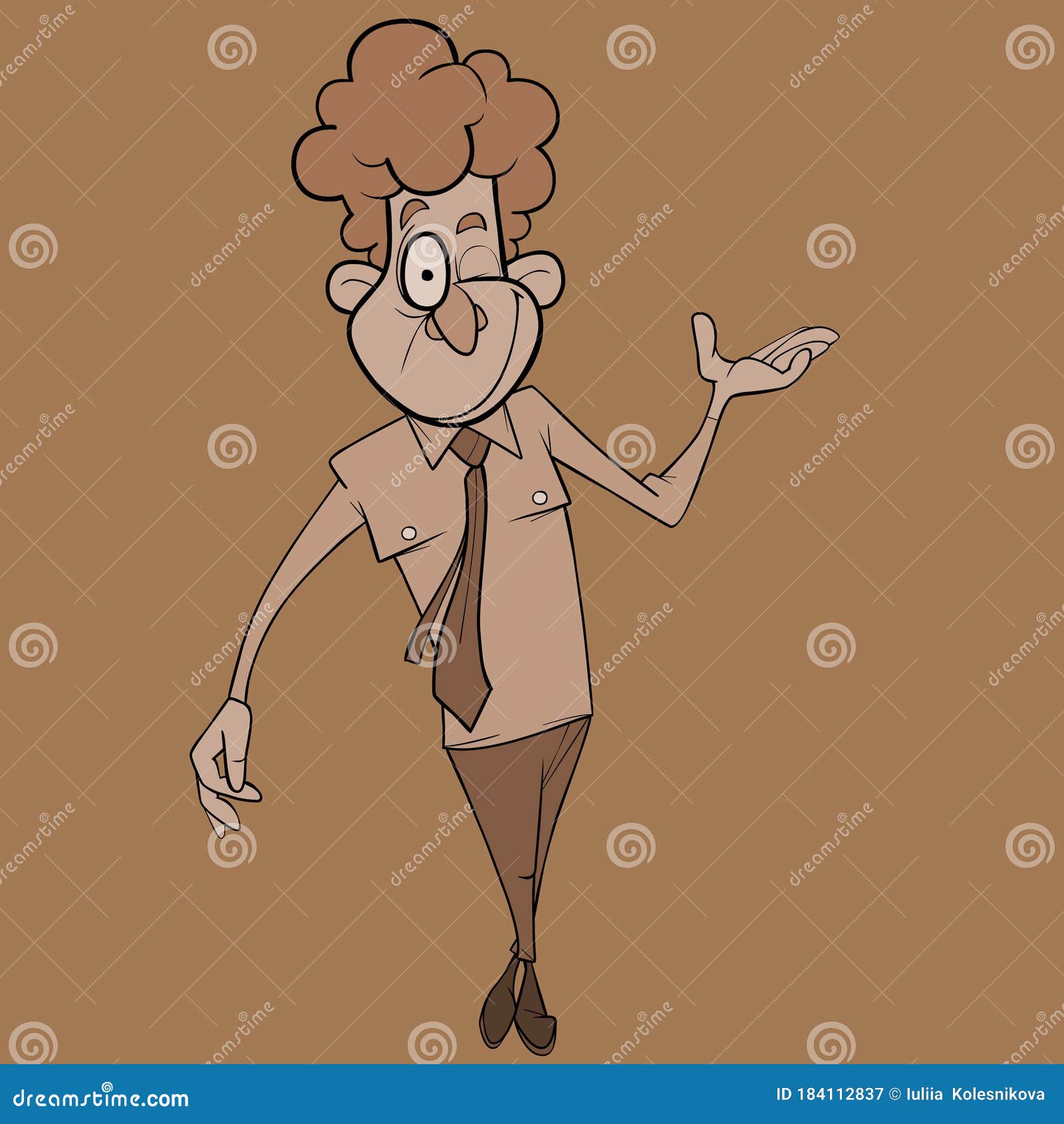 Funny Curly Smiling Cartoon Man Cheerfully Winks in a Pose of a Dancer ...