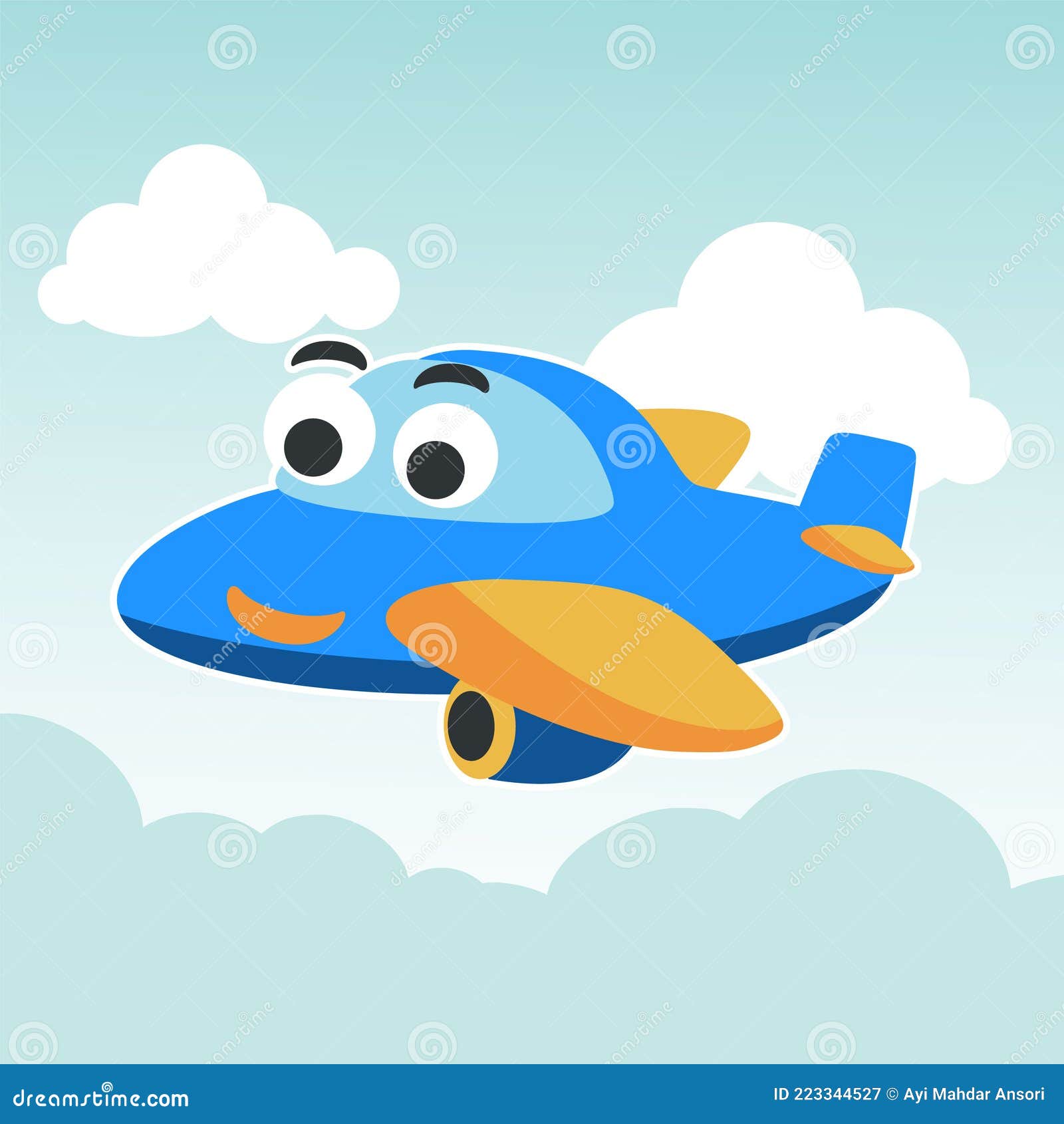 Funny Cute Airplane is Flying in the Air. Cartoon Hand Drawn Vector ...
