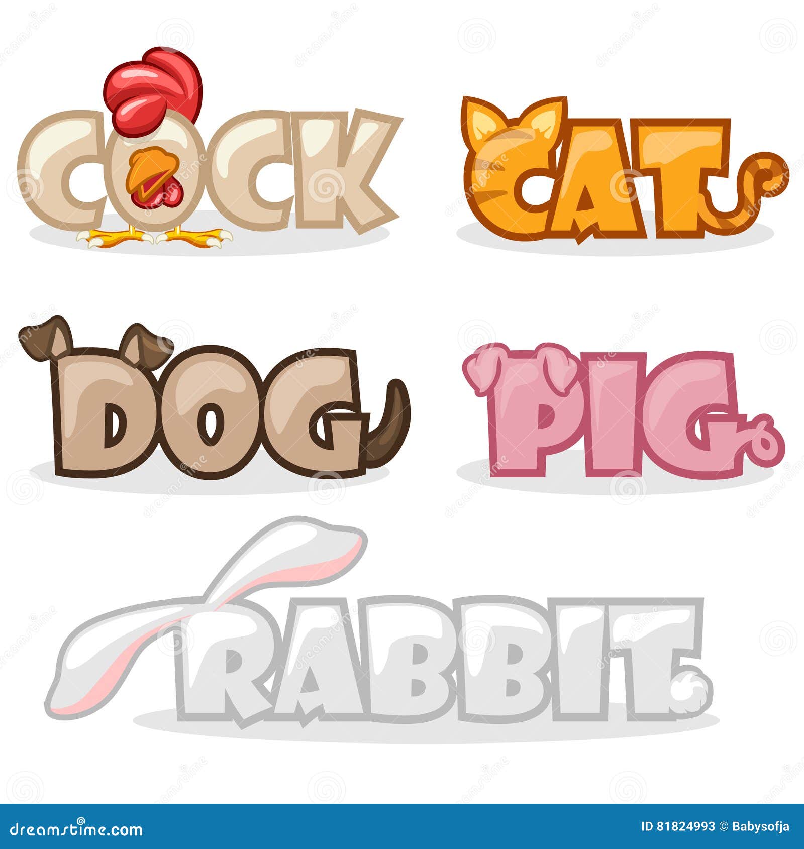 Funny Cute Animal Text Name Stock Vector Illustration of drawing