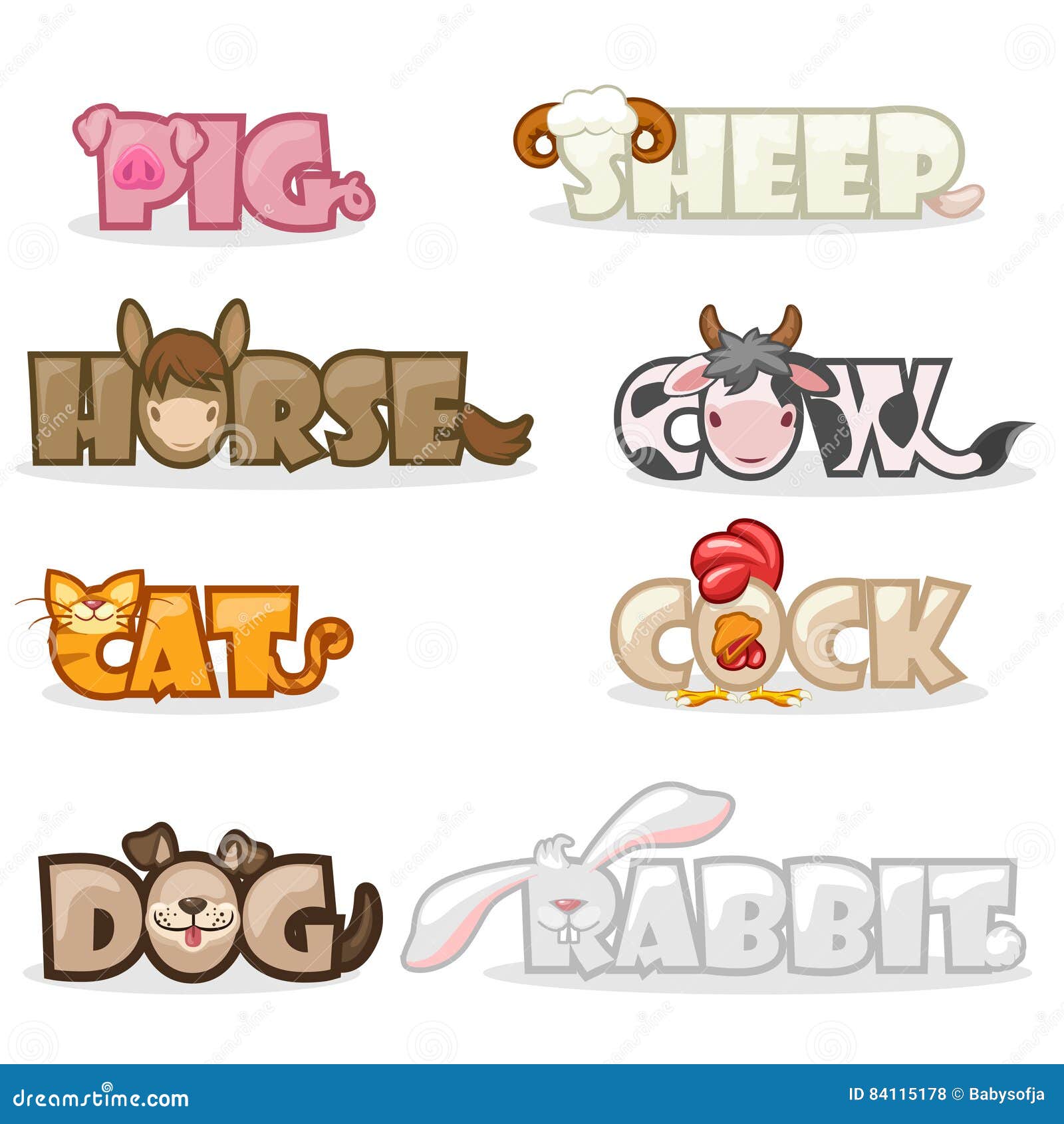 Funny Cute Animal Text Name Stock Vector Illustration of card, child