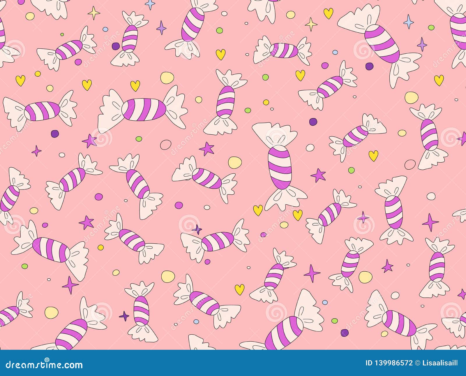 Funny Cute Cartoon Seamless Pattern with Sweet Magenta Candies, Stars ...