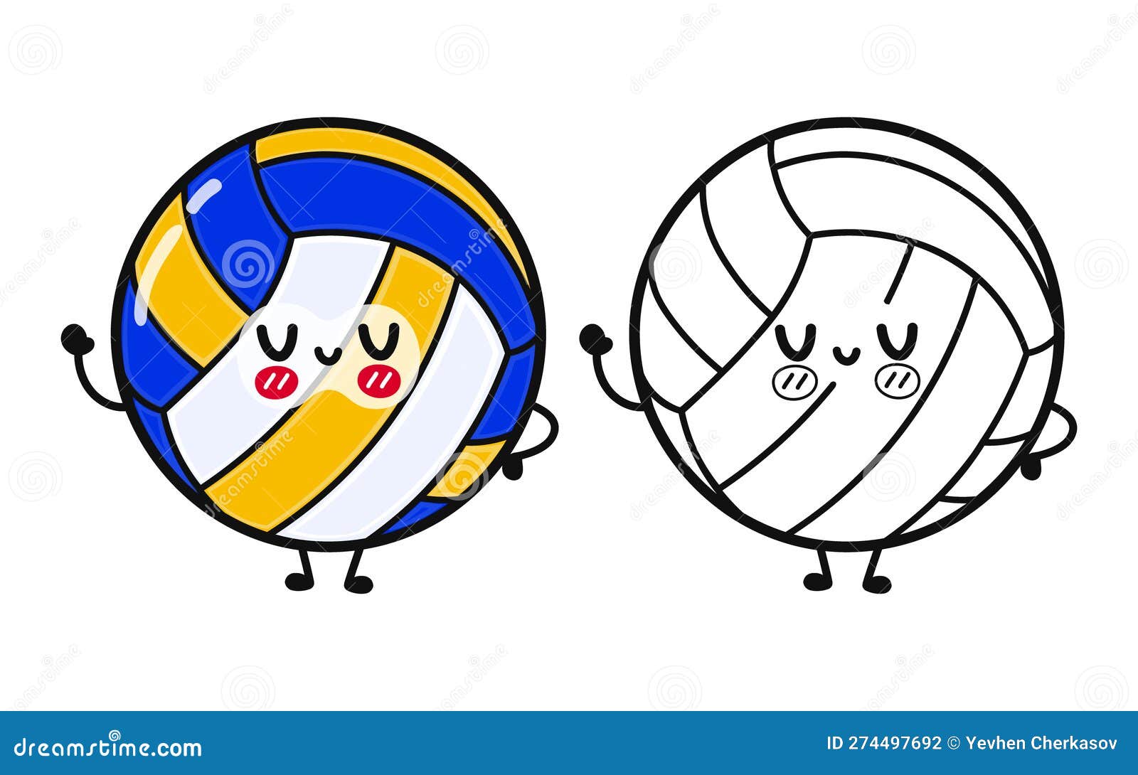 Funny Cute Happy Volleyball Characters Bundle Set. Vector Hand Drawn ...