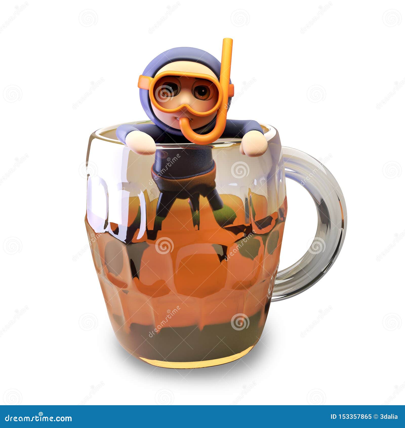 Funny 3d Cartoon Scuba Snorkel Diver Has Surfaced From A Pint Of Beer 3d Illustration Stock Illustration Illustration Of Artwork Ocean
