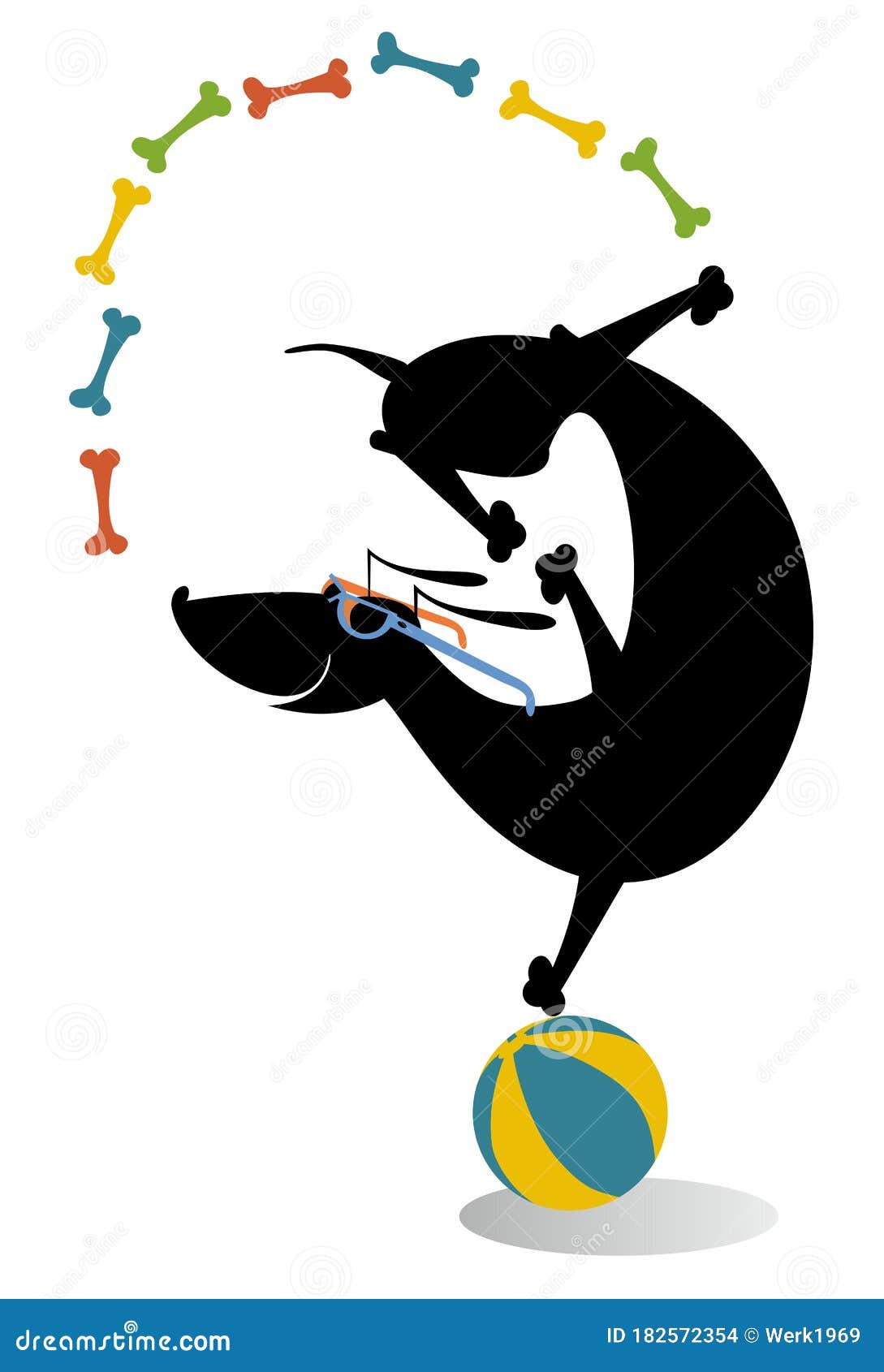 Equilibrist Dog on the Ball Juggles the Bones Illustration Stock Vector ...