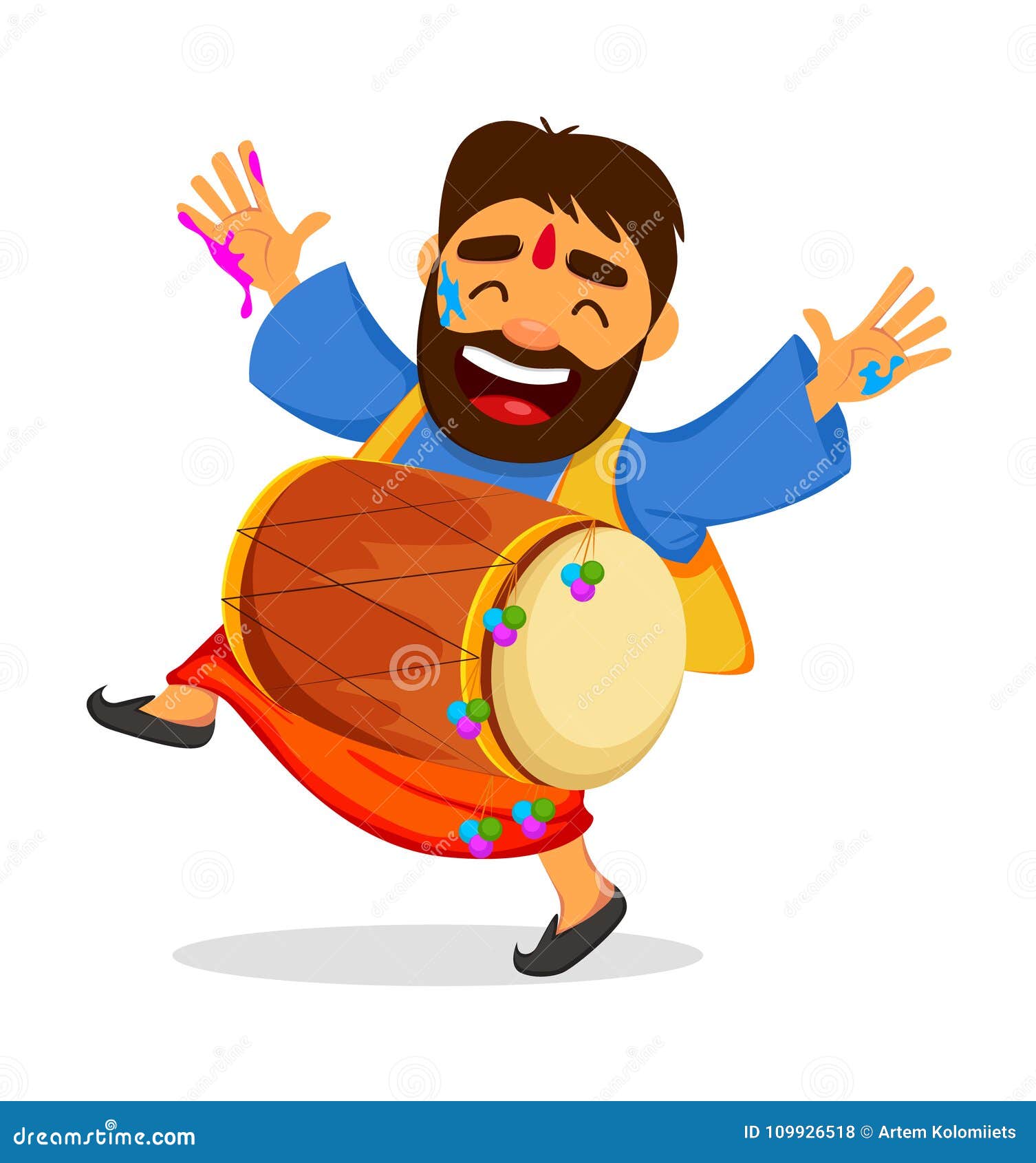 Funny Dancing Man in Paint with Drum. Stock Vector - Illustration of  hinduism, holi: 109926518