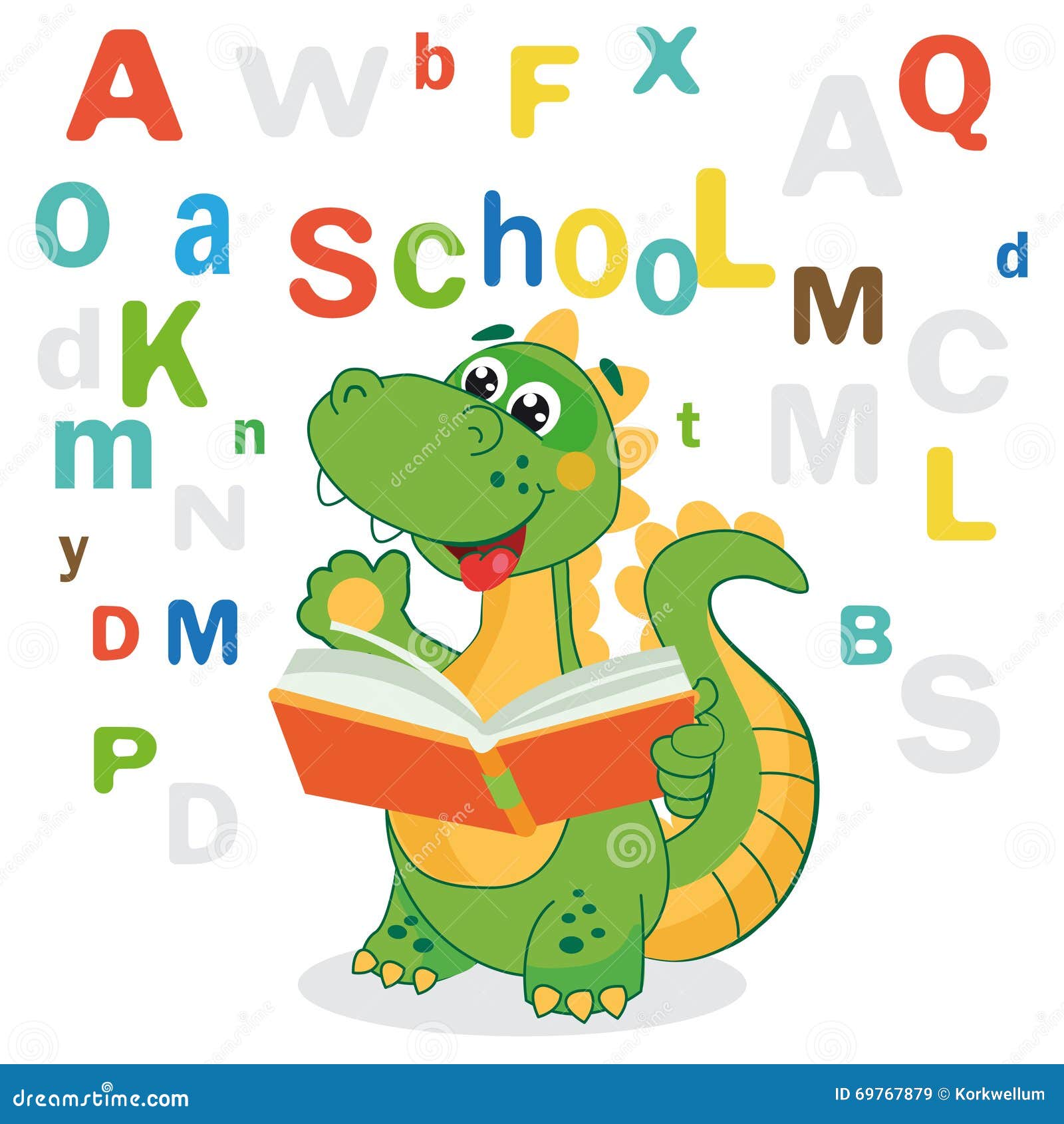 Funny Dinosaur Learn To Read Book And Colored Letters On A