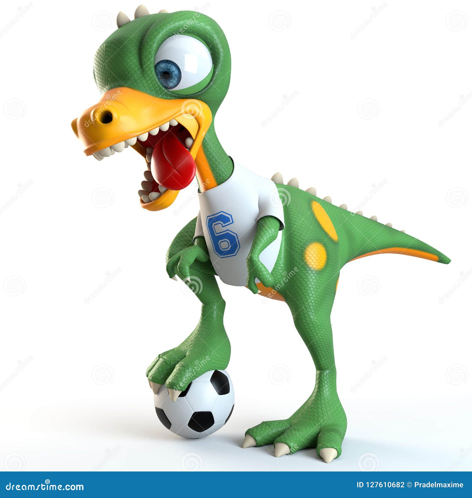 Cartoon Dinosaur Playing Soccer Vector Illustration