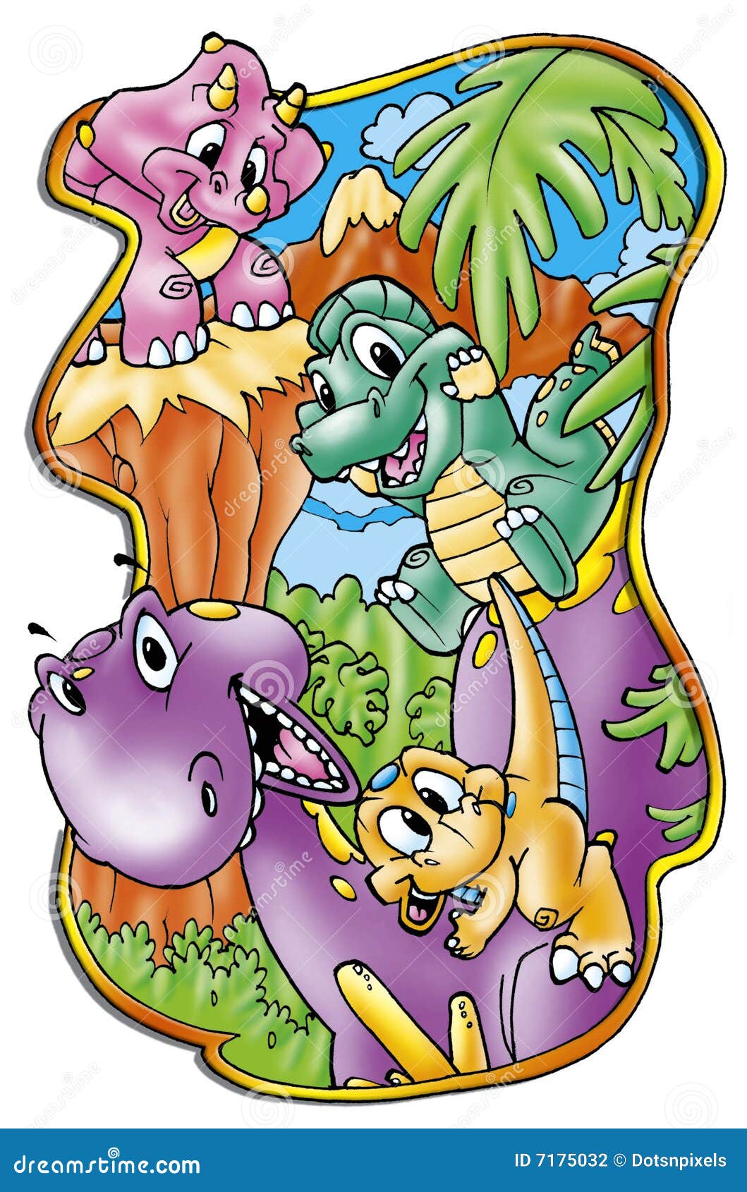 Funny dinosaurs stock illustration. Illustration of wildlife - 7175032