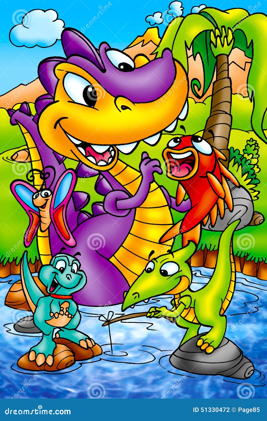Funny Dinosaurs stock illustration. Illustration of fish - 51330472